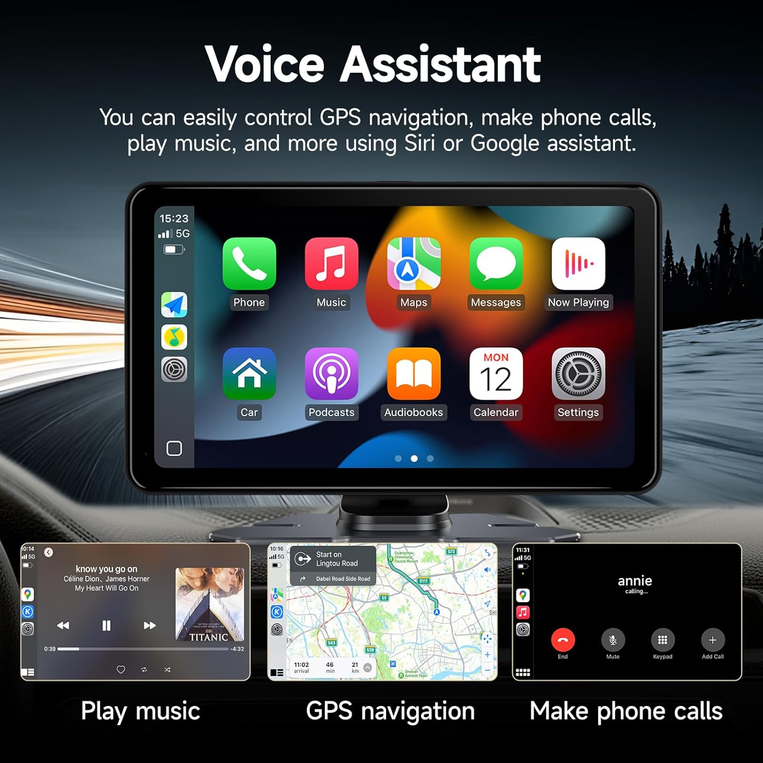 Carplay Screen for Car with 4K Dash Cam, 7'' Portable Wireless A-pple CarPlay & Android Auto Touchscreen with 1080P Backup Camera, Mirror Link/Bluetooth/GPS Navigation/Siri/FM for All Vehicles