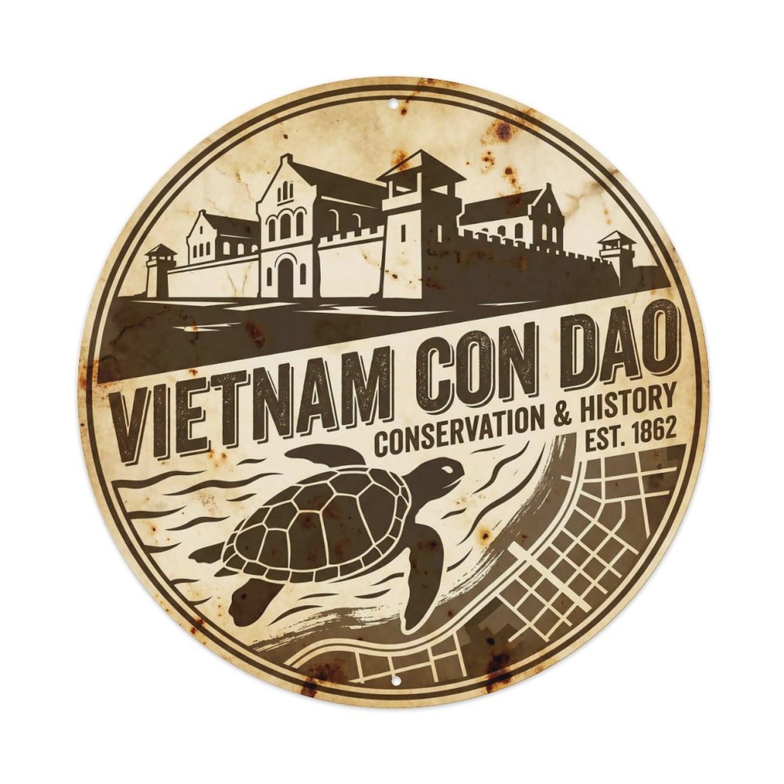 Odgynaw 8X8inch(20X20cm) Vietnam Con Dao Island Ocean Coast Resort Metal Tin Sign