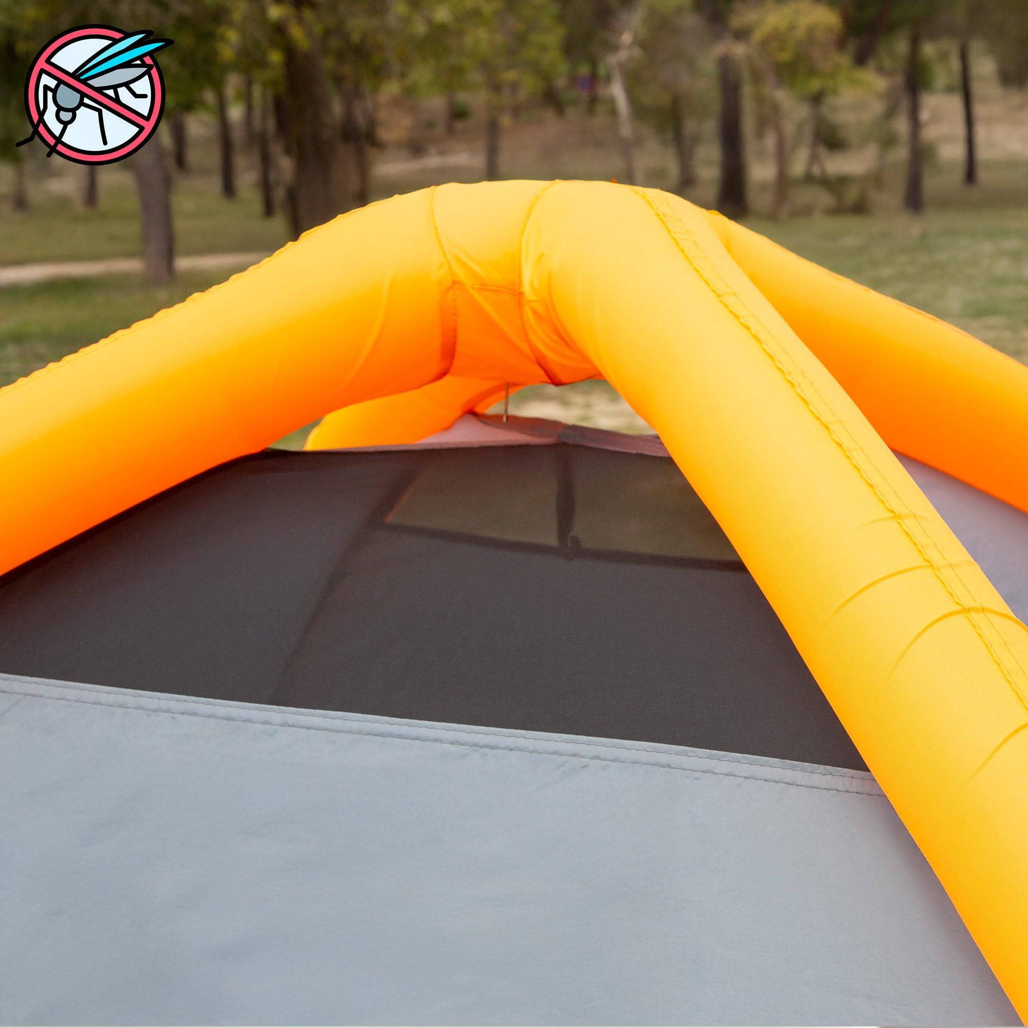 AKTIVE Tente de Camping pour 2 Personnes, Protection UV50, moustiquaires, Tissu Polyester, tiges gonflables, 8 piquets, avec gonfleur, Sac de Transport (63185) Gris 210 x 210 x 135 cm