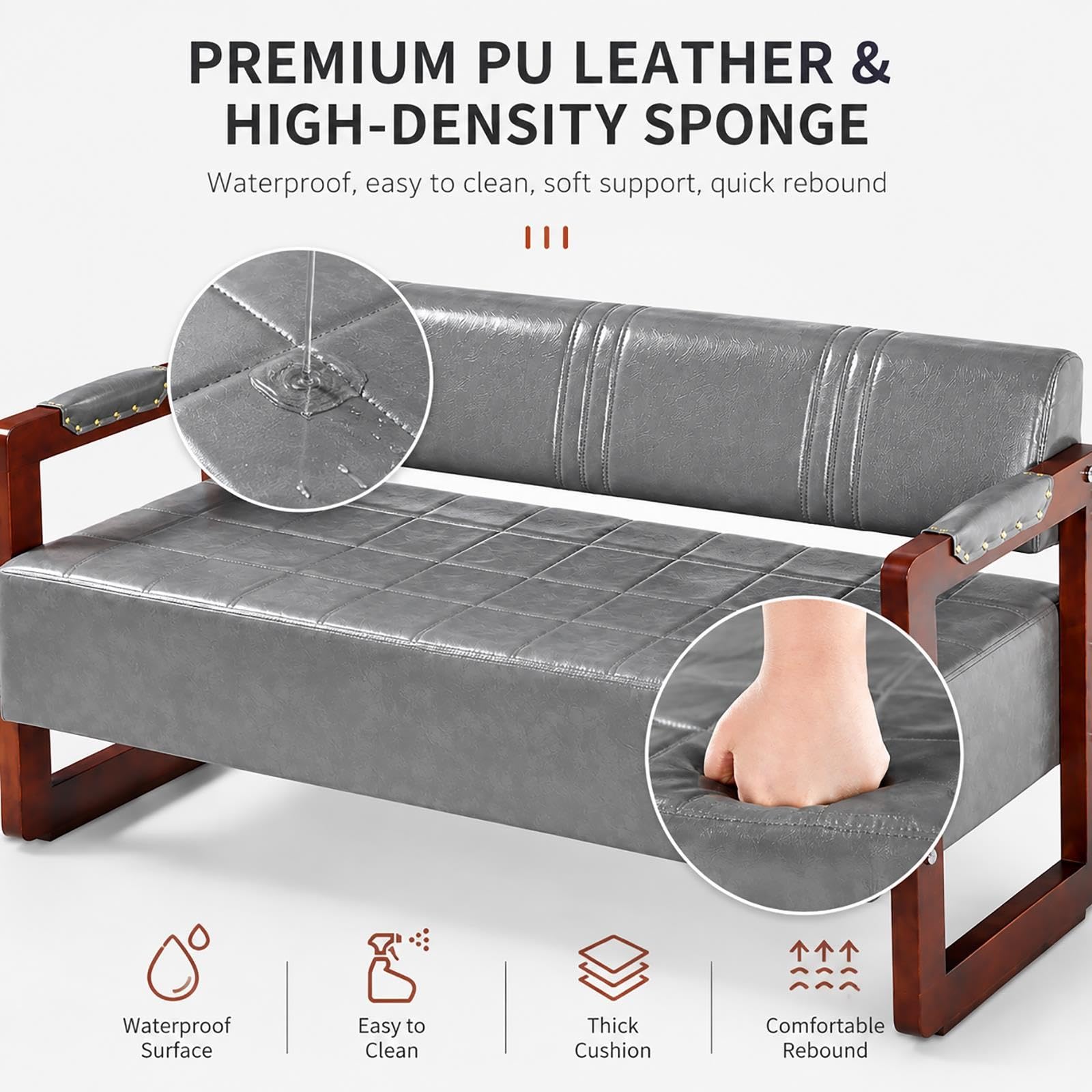Sofa do Poczekalni z Ekoskóry PU, Tapicerowana Ławka Recepcyjna
