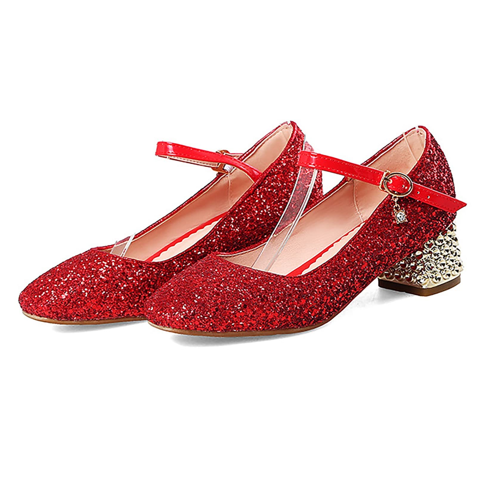 OBiQuzz Niños Niñas Casual Shiny 4.5cm Zapatos de Tacón Alto Cerrados Gancho y Hebilla de Lazo Zapatos de Princesa de Boda Antideslizante Zapatos de Niños