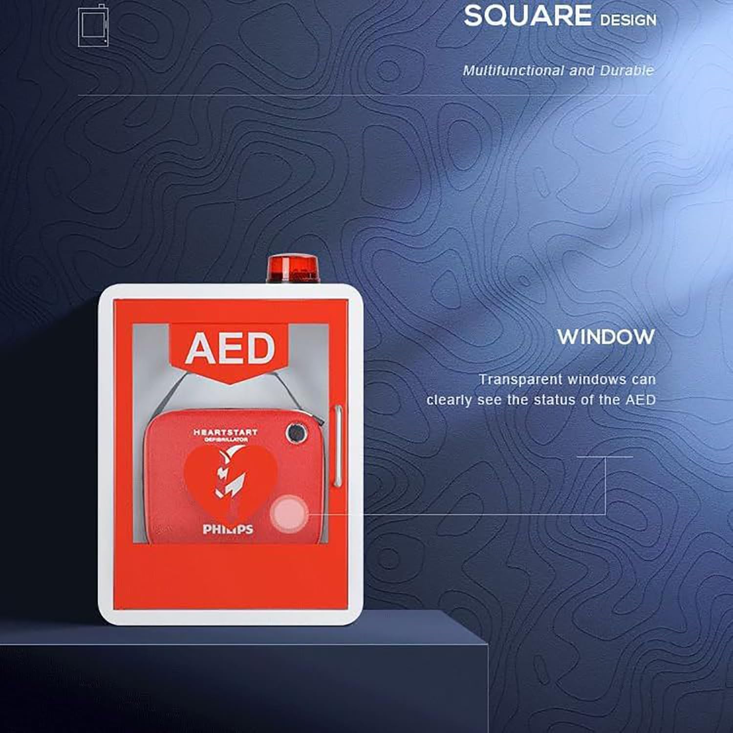 Wandmontierter AED-Defibrillator-Aufbewahrungsschrank, Herzdefibrillation mit Alarm, Erste-Hilfe-Schrank, einstellbare Trennwandposition, Doppelschaltersteuerung, passend für die meisten AED-Modelle