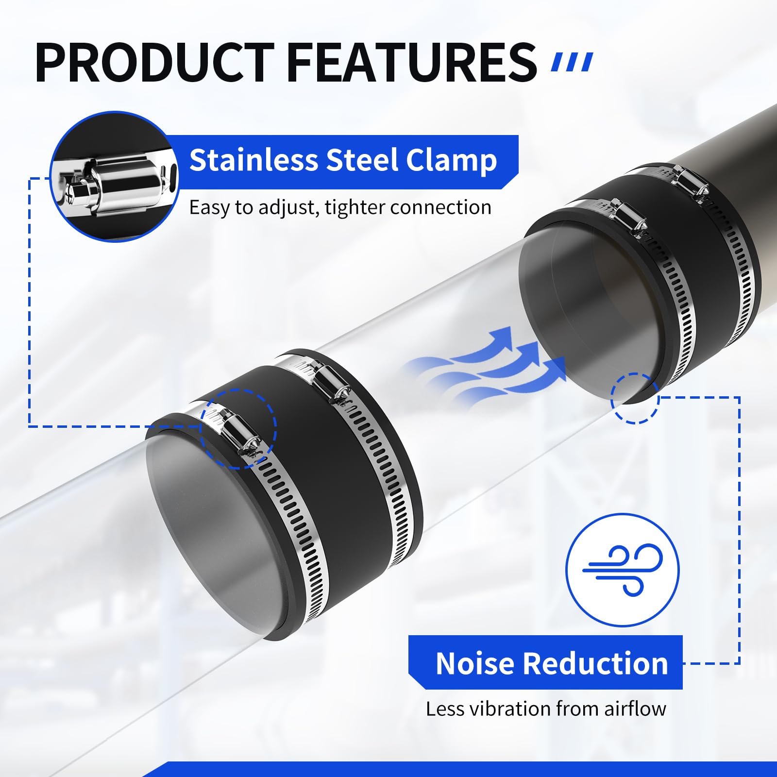 EFUTURETIME 125mm Manguito de Goma Flexible de EPDM Rango de Sujeción 122-125mm con Abrazaderas de Acero Inoxidable para Tubos de PVC Manguera de Ventilación, Separador de Polvo, Filtro de Carbón