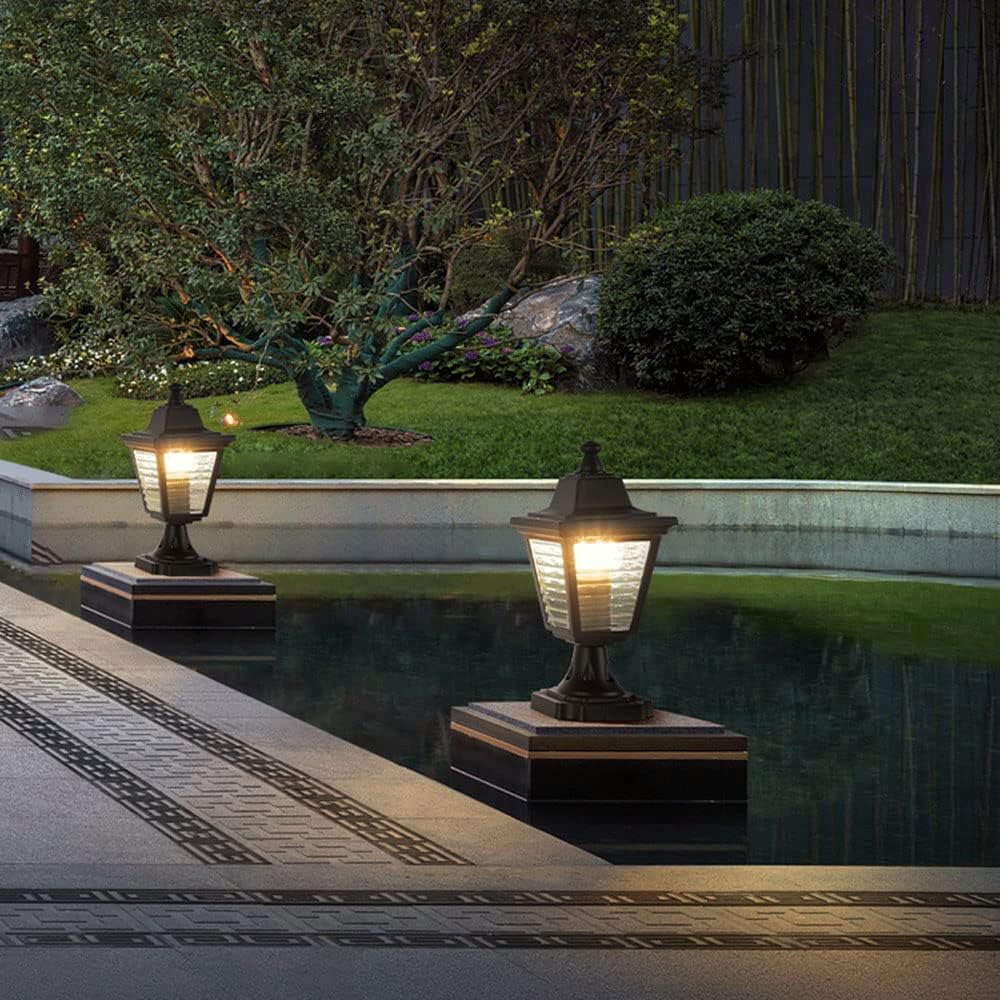 European-Style Courtyard Column Head Lamp, E27 Base Lamp, Outdoor Waterproof Floor Lamp, Villa Terrace Landscape Lamp, Garden Fence Decorative Lighting