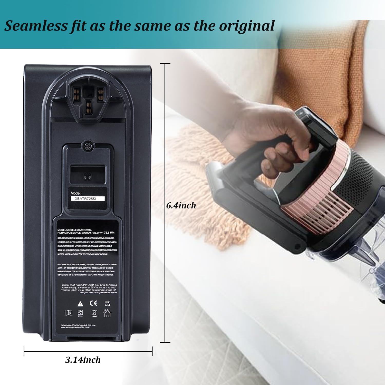 XBATR725SL Battery Replacement Compatible with IZ840H,IZ862H,UZ865H, IZ862HC, UZ865HCCO Shark Cordless Vacuum Cleaners (3000mAh)