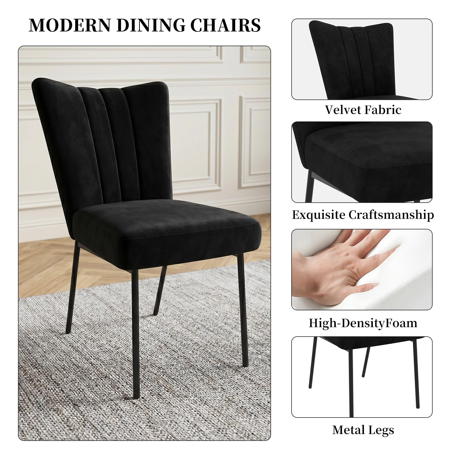 JIEXI Ausziehbares Esszimmer-Set mit 6 Stühlen, platzsparender Tisch aus MDF-Holz und stabilem Metallgestell, ideal für Esszimmer, Küche und Wohnungen – Tisch in Walnussoptik + schwarze Samtstühle