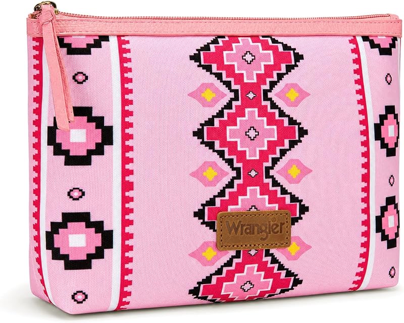 Necessaire Montana West para maquiagem com estampa Aztec, zíper e bolsos internos