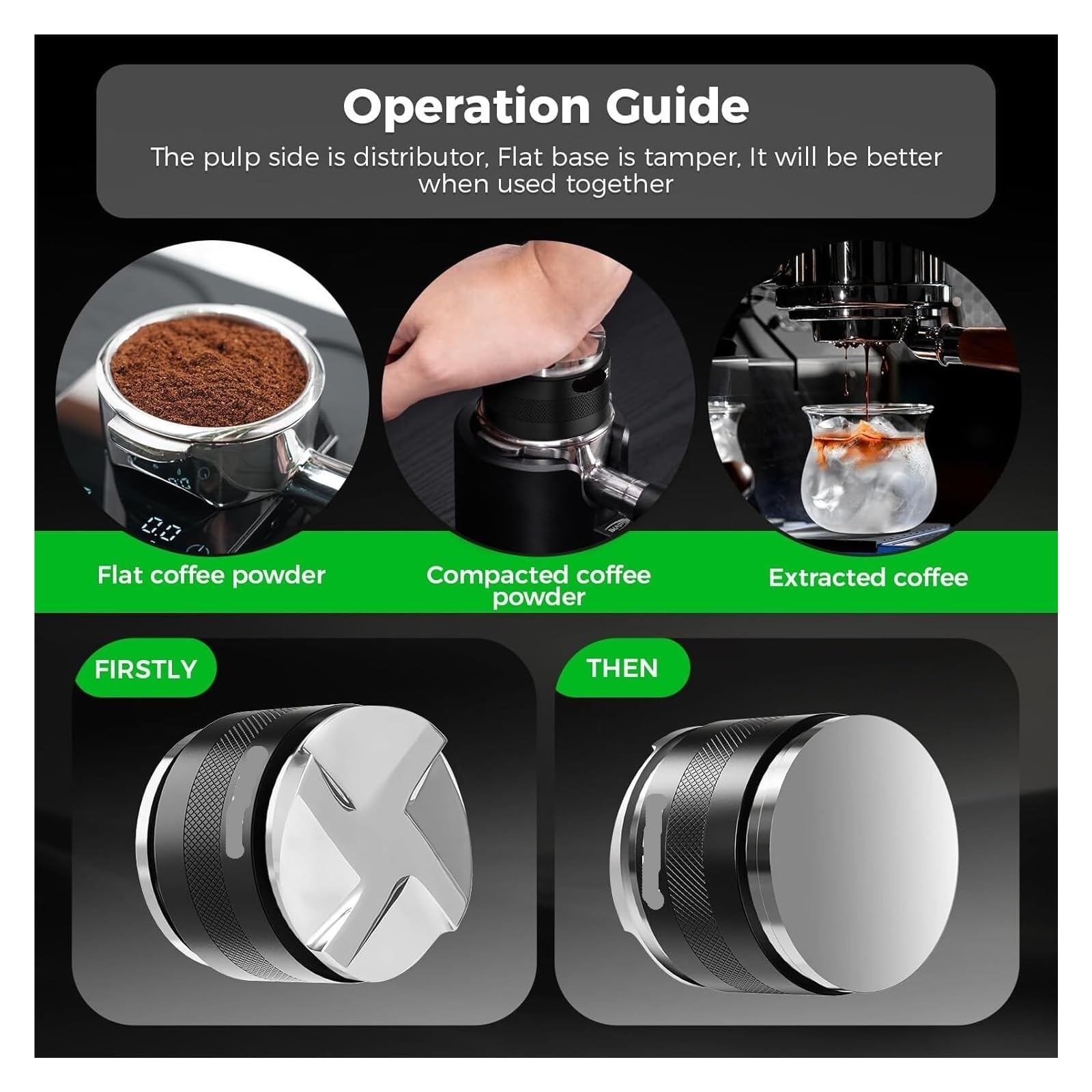 Pressino For Caffè, Strumento Distributore For Espresso A Profondità Regolabile 2 In 1 Adatto For Portafiltro Senza Fondo Da 51/54/58 Mm(53.30mm fits 54mm,Silver)