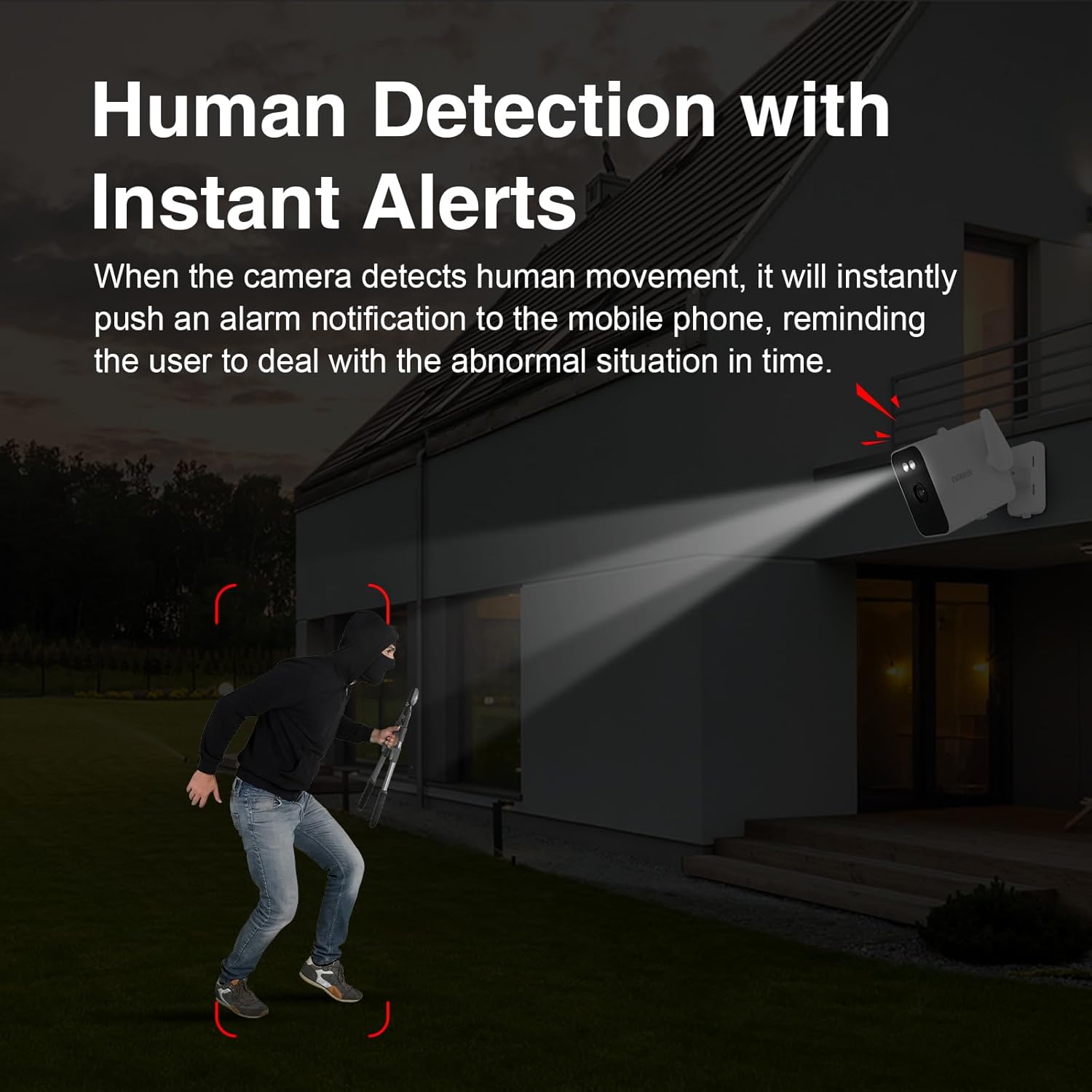 Camera detecting human movement and sending an alert