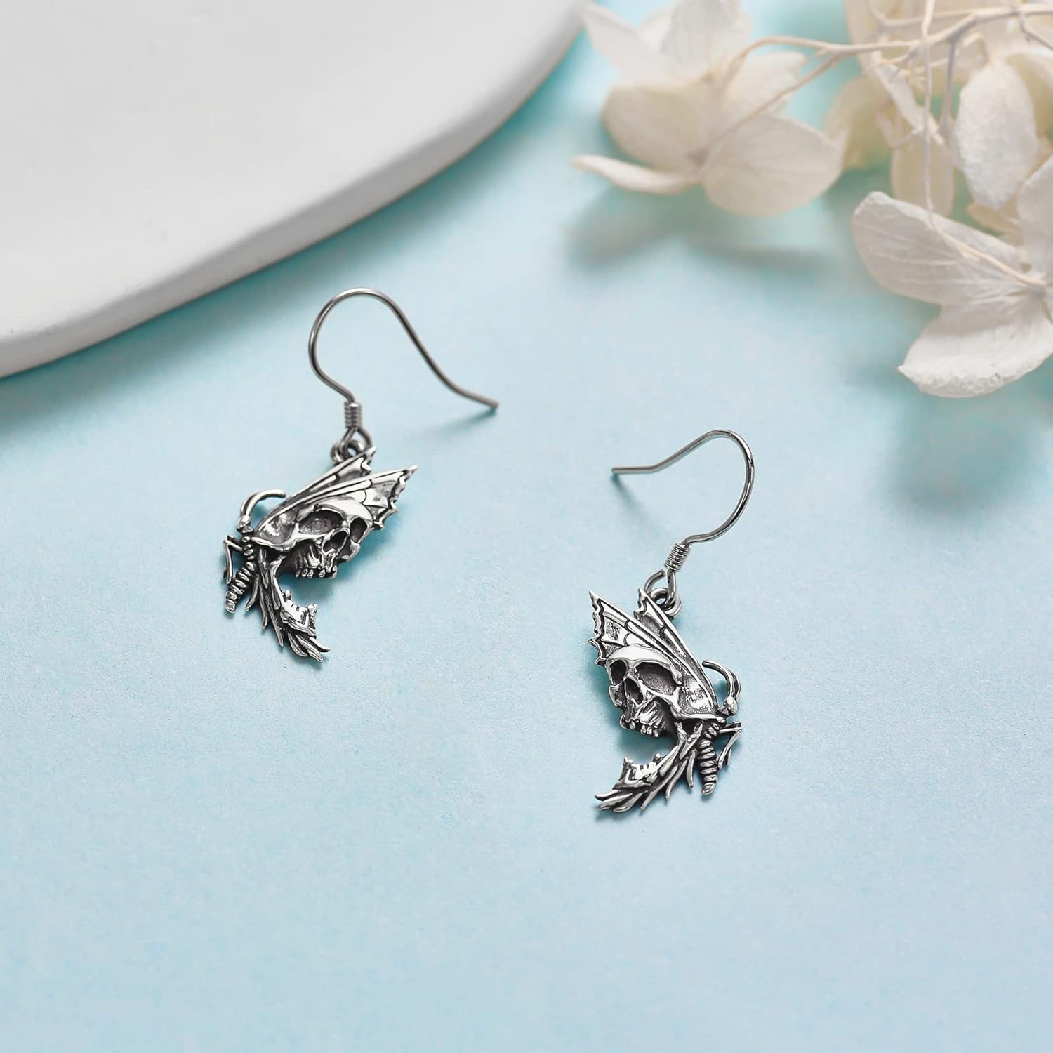 Skull Earrings Sterling Silver Skeleton Hand Drop Earrings Gothic Skull Christmas Jewelry Gifts for Women