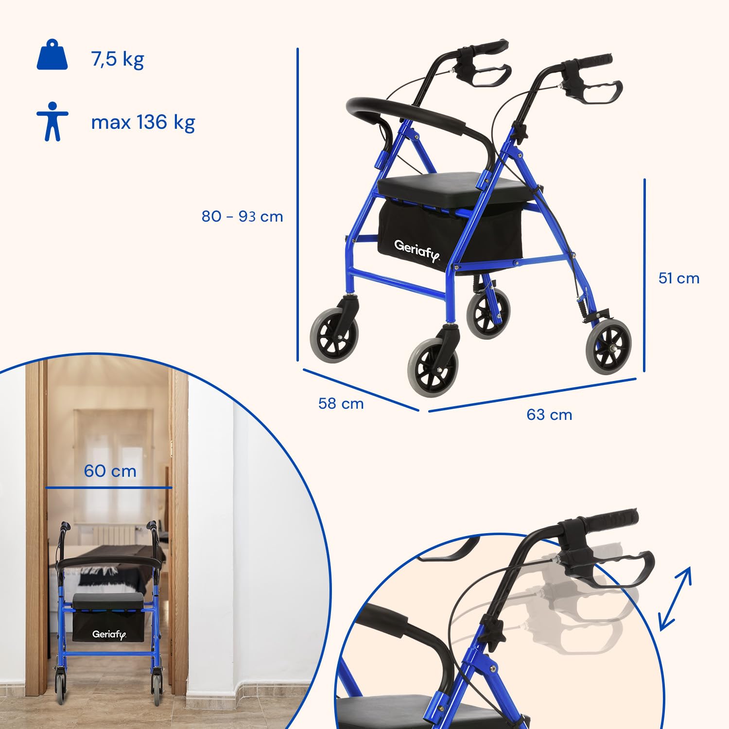 Geriafy - Andador para Ancianos y Adultos | Rollator Plegable con 4 Ruedas | Andadores con Asiento, Cesta y Respaldo | Caminador para mayores resistente