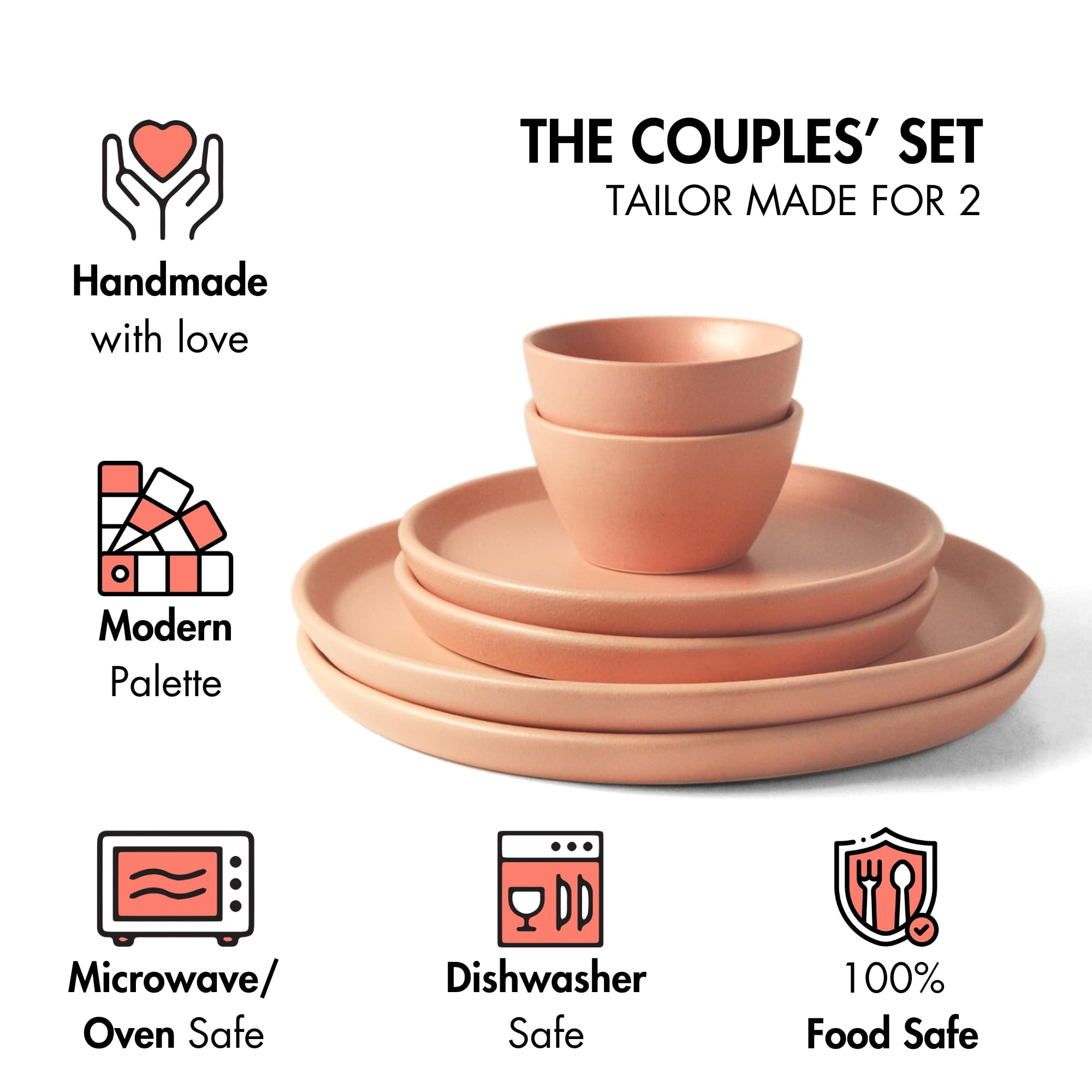 Flamingo Pink Dinner Set for Couples - 6 Piece Ceramic Set -2