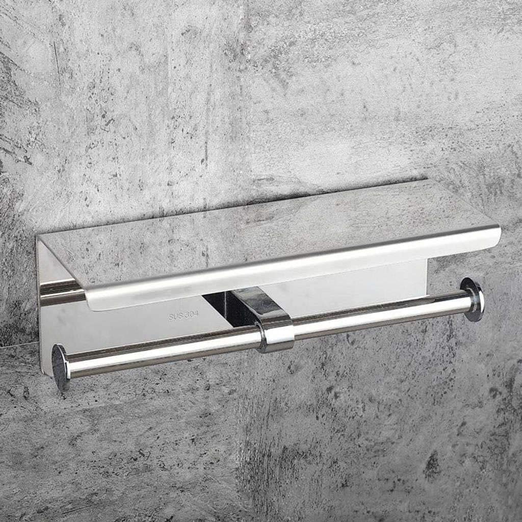 FXBZA Toilet Paper Holder/Stainless Steel Toilet Roll Holder with Phone Shelf Wall Mounted for Bathroom Accessories 304 Tissue Roll Dispenser Storage Wall Mounted-C