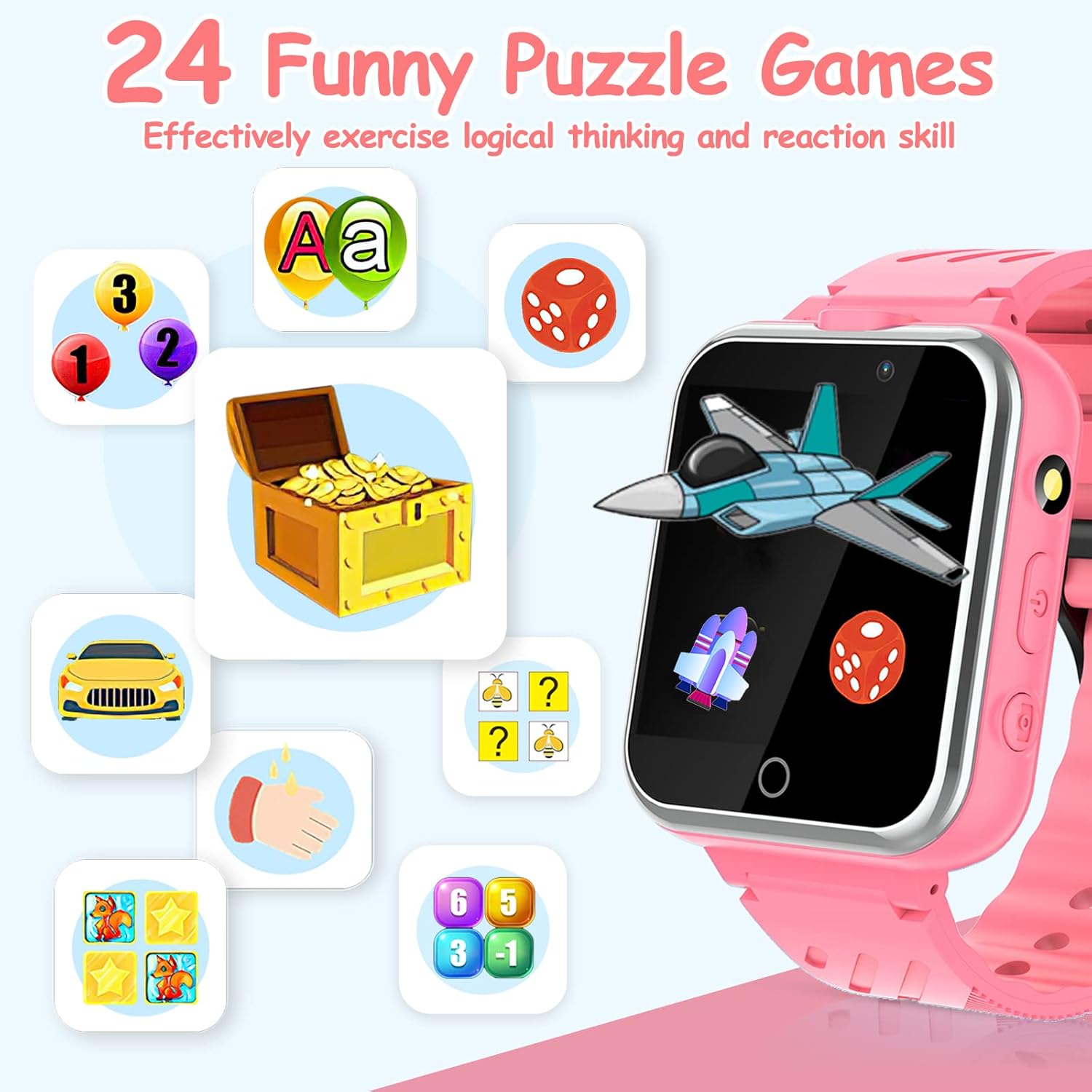 Kids Smart Watch for Girls Age 4-12, 1.54" HD Touch Screen with 24 Games Dual Camera Video Music Player Pedometer Flashlight 12/24 hr Toddler Watches Educational Toys Gift for 5 6 7 8 9 10 Year Old : Toys & Games