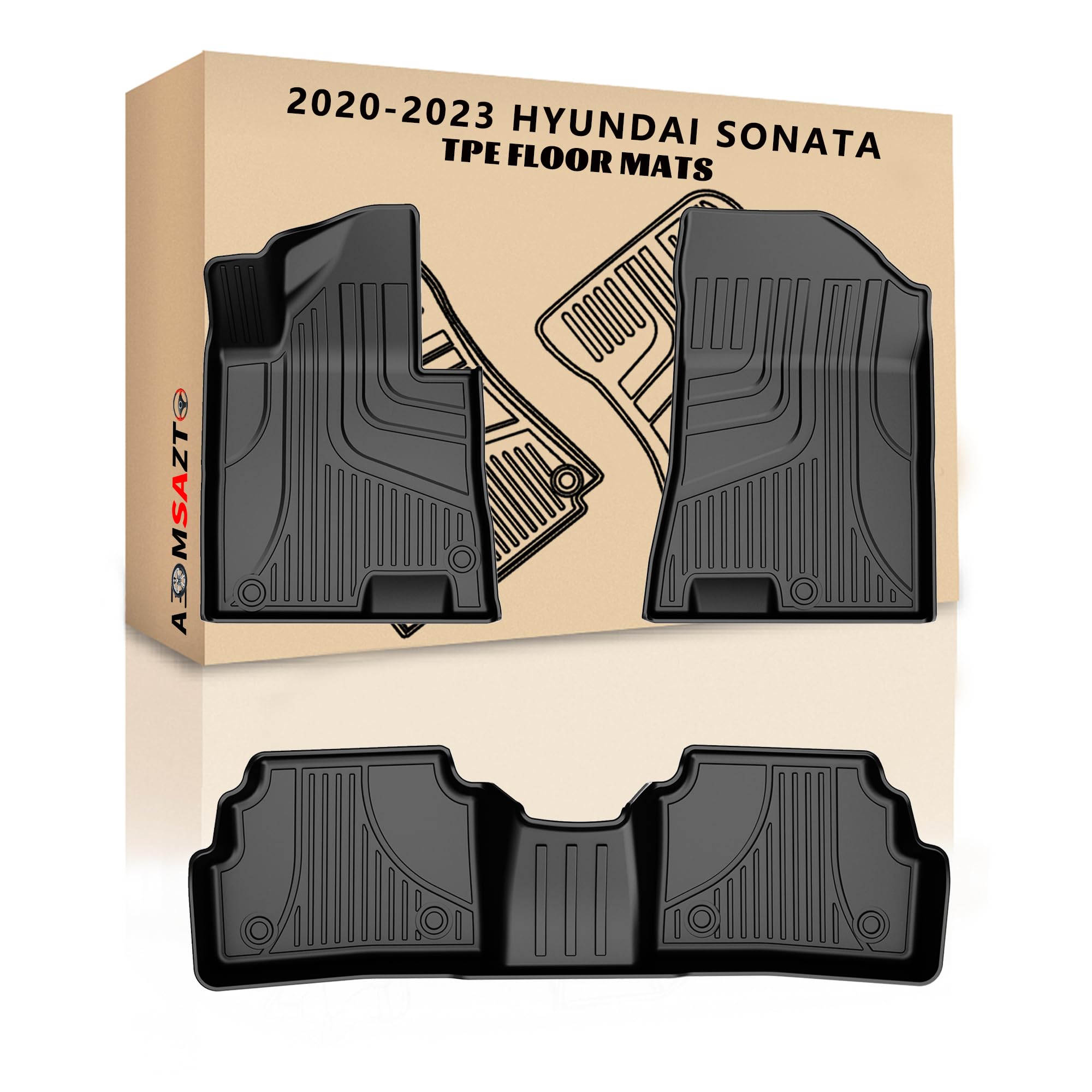 AOMSAZTO Floor Mats for 2020-2023 Hyundai Sonata, Heavy Duty TPE All Weather Protection Car Floor Mats, 1st & 2nd Row Full Set Rubber Floor Liners, Anti Skid Car Mats, Black