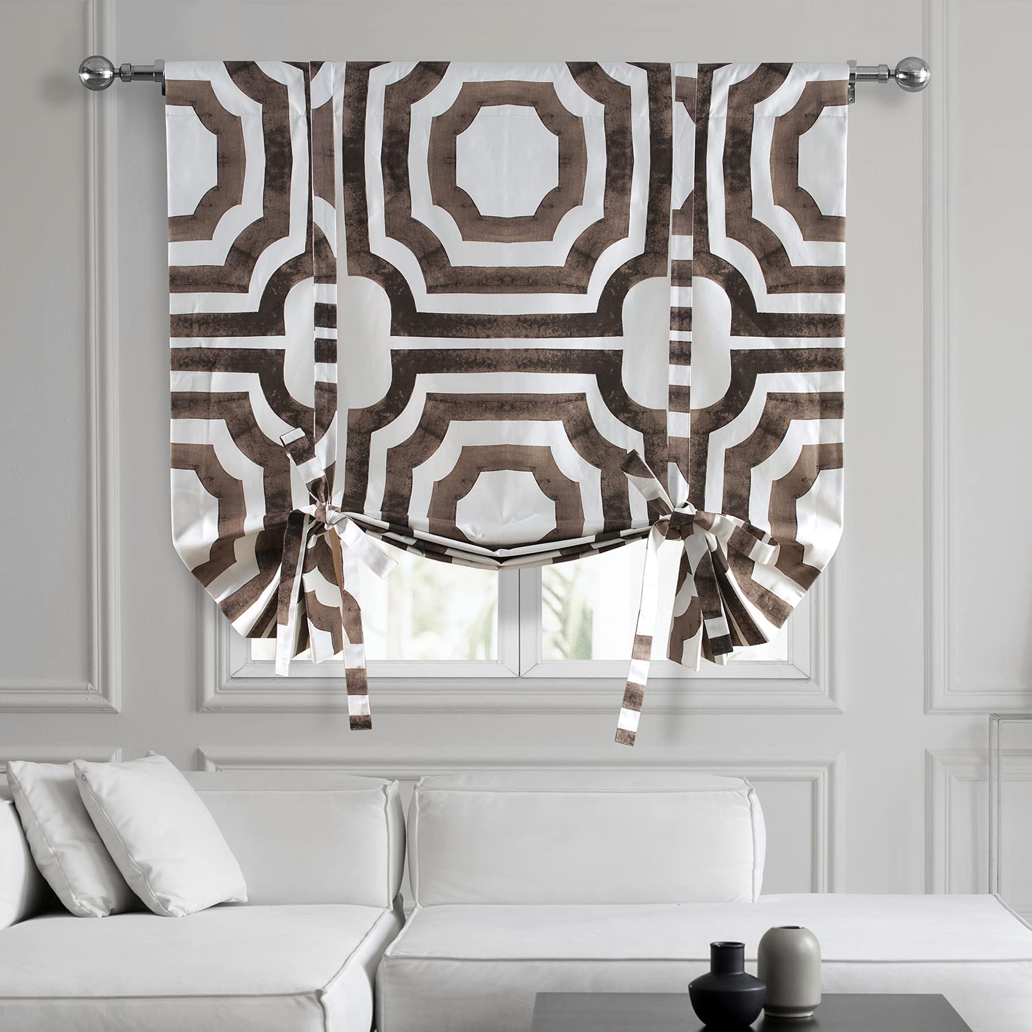 HPD Half Price Drapes Bağlamalı Pencere Gölgeliği 116 X 153 cm Mekke Baskılı Pamuk PRTW-TUD23-63 (1 Panel), Mekke Kahverengi