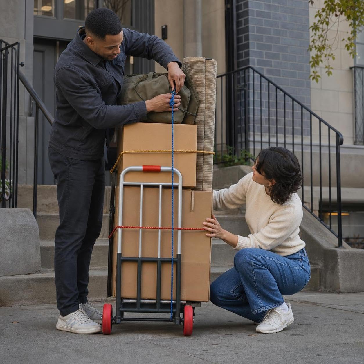 Manual Plegable Metal 200 kg, Acero Inoxidable, Carga máxima 200 kg, Cuerda elástica, Acero al Carbono, para Hogar, para Maletas, Rueda de Goma Resistente al, Grande 32