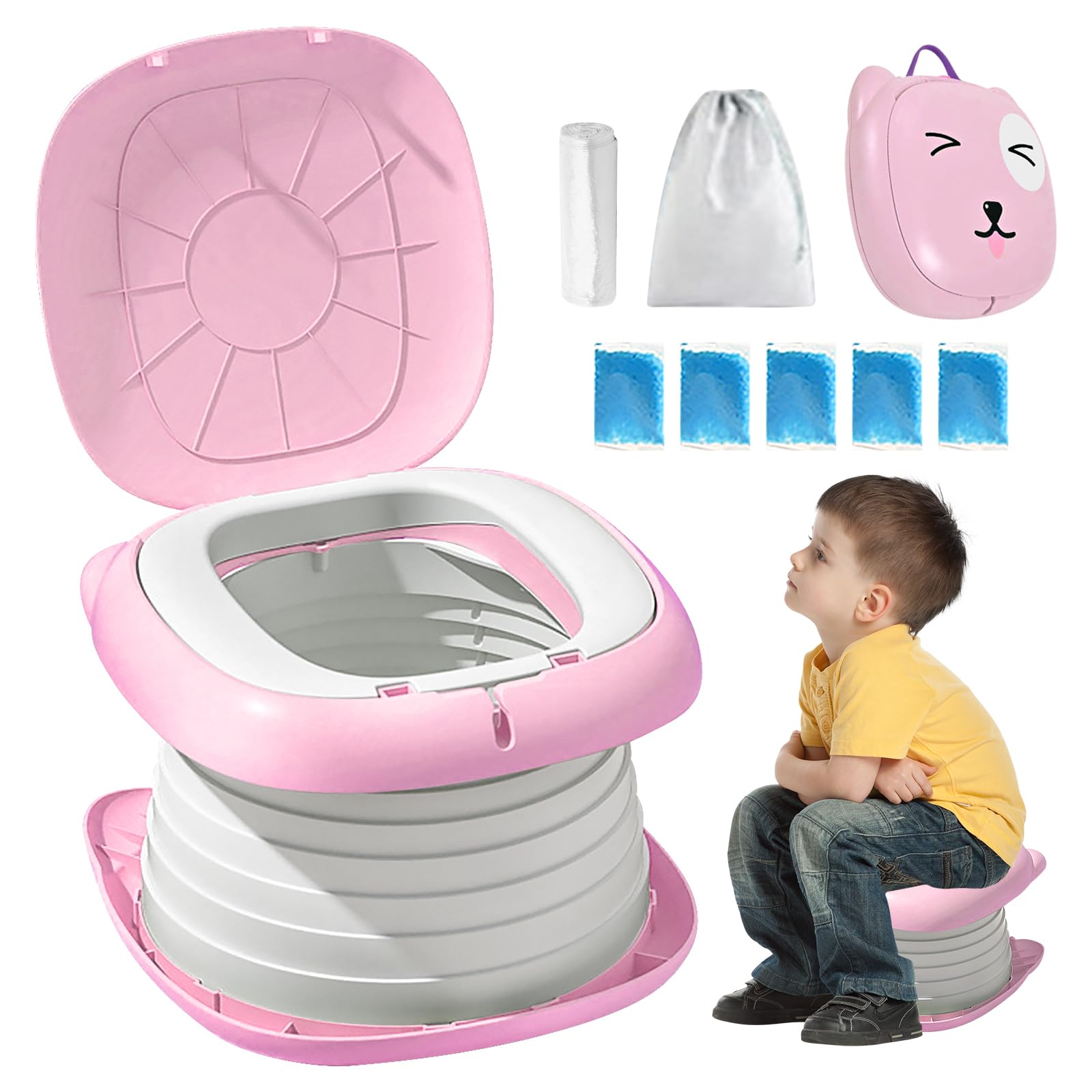 Sedile WC per Bambini, WC Pieghevole per Bambini, Pieghevole WC, Vasino Pieghevole da Viaggio Portatile, Vasino Portatile, Sedile per Vasetto, Vaso Pieghevole da Viaggio Toilette (Rosa)