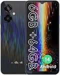 Téléphones non verrouillés D5 Android 14 Téléphone intelligent, 8-core Processeur 1.6GHz 6.52 1 cm IPS, 5000mAh Batterie, 6 Go(2+4) RAM 64GB ROM Élargissable 1TB, 13MP + 5MP Caméra, GPS, Type-C, WiFi5, BT5.0-Noir