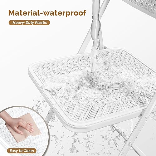 Miniatura 4 de VINGLI Silla plegable moderna con marco de hierro con panel de textura tejida, diseño que ahorra espacio para fiestas, bodas, eventos, oficina,