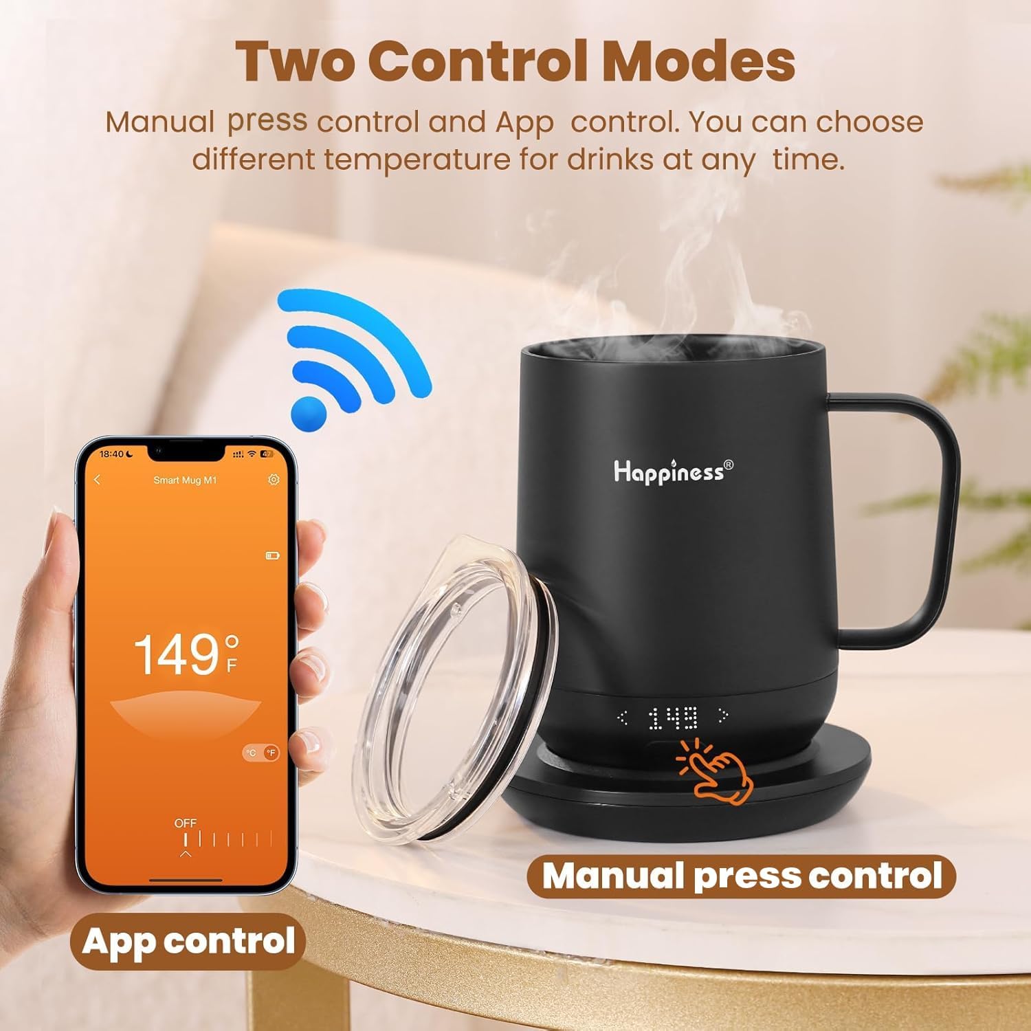 Happiness Smart Heated Coffee Mug,12oz Rechargeable Electric Self Heating Temperature Control Coffee Cup - Image 5