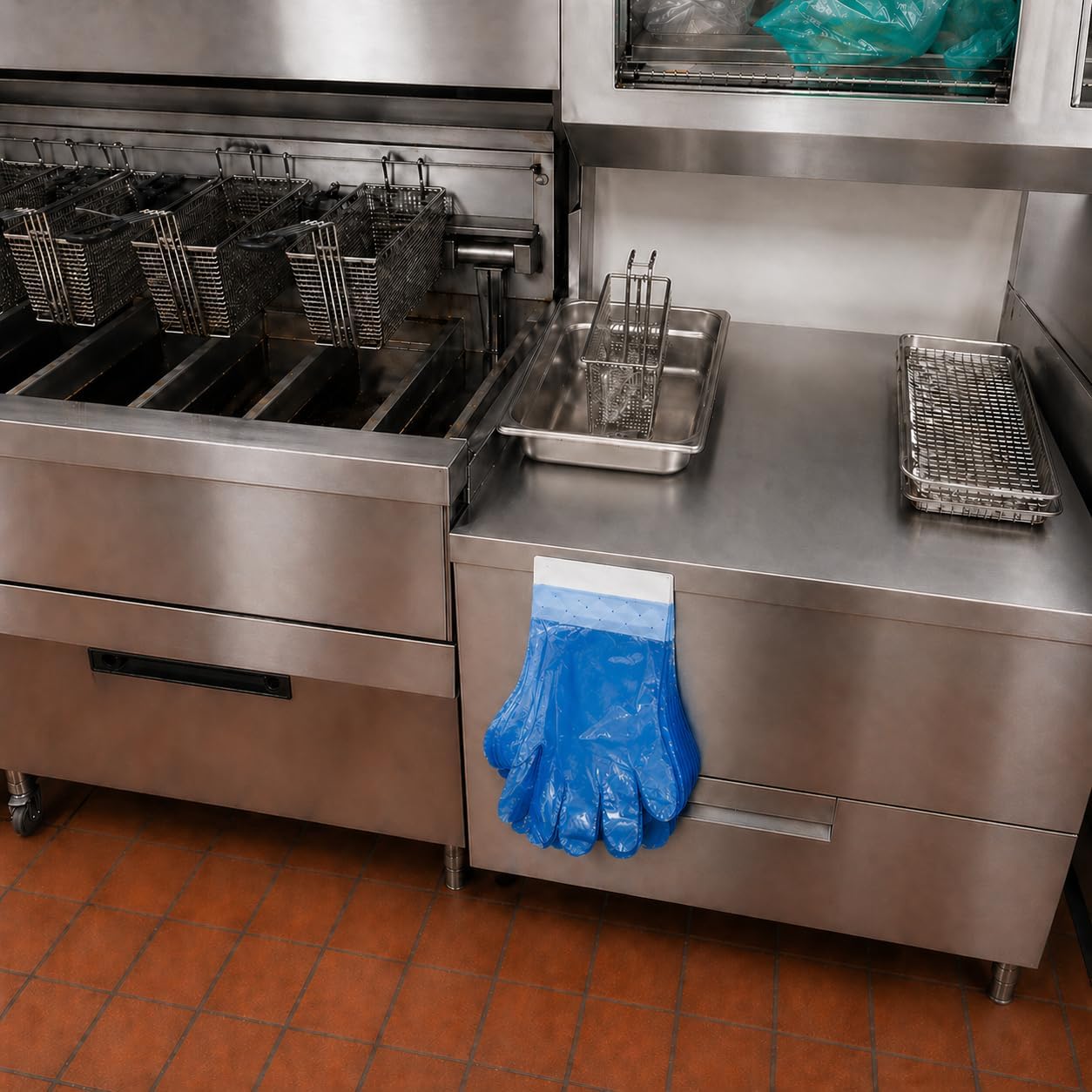 TRONEX Blue Poly Disposable Gloves with Hang Tabs, Unisize, Food Prep Plastic Glove, Wall Hanging Poly Gloves