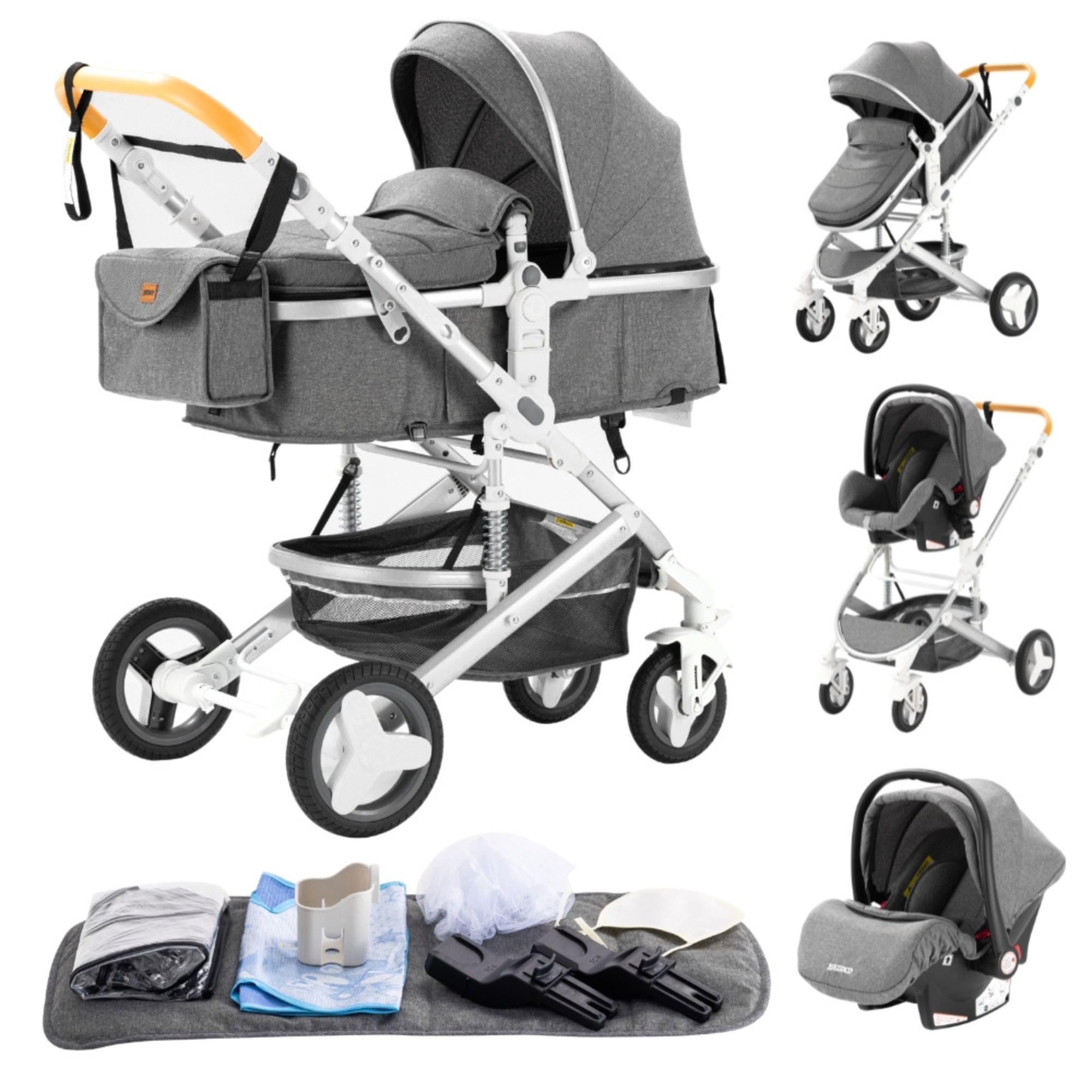 Poussette 3 en 1 GLOKID avec Siège Auto, Canne et Bébé, Gris H530