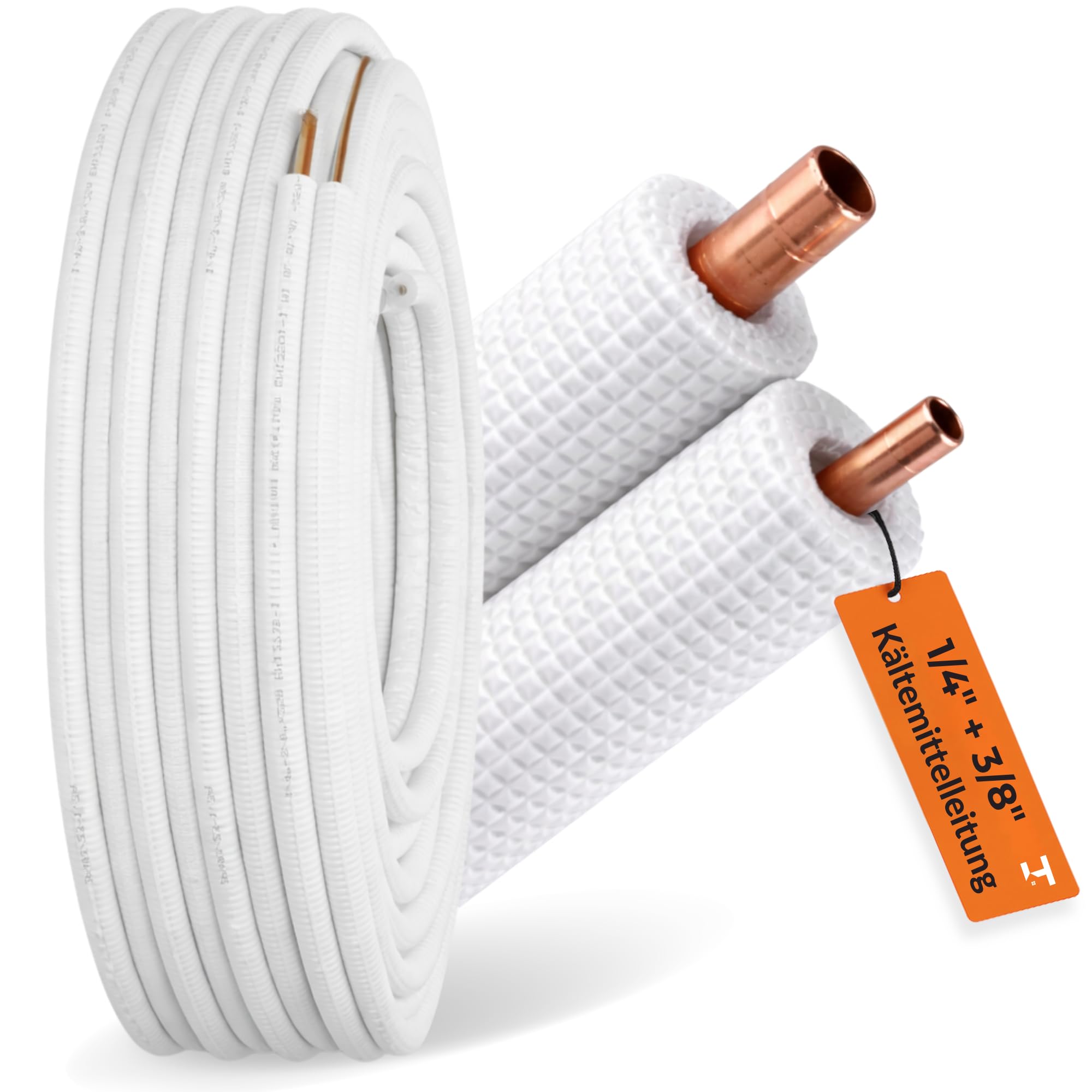 HausHeld® Doppelrohr Klimaanlage 1/4" x 3/8" – 6 m | Kupfer-Verbundrohr vorisoliert Split-System Kältemittelleitung R32/R410A/R407C | Wandstärke 1,0 mm | PE-Isolierung BL-s1,d0 | ohne Bördelung