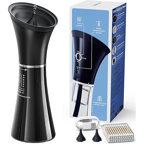 Upgraded Ear Wax Removal with One-Piece Waste Tank, Safe Cleaner with Water Temperature Sensor, Effective Ear Irrigation Kit, IPX7, FSA-HSA-Eligible, Black