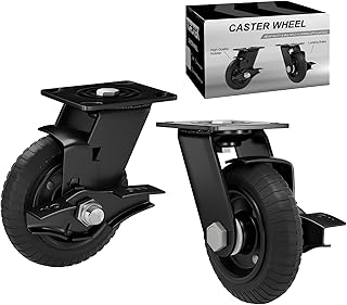 Swivel 6inch Caster Wheels Set of 2, 850lb Heavy Duty Casters with Solid Rubber, Brake Plate Casters with Knobby Tread for Outdoor, Workbench, Dolly, Cart, Trolley, Wagon, and Chicken Coop