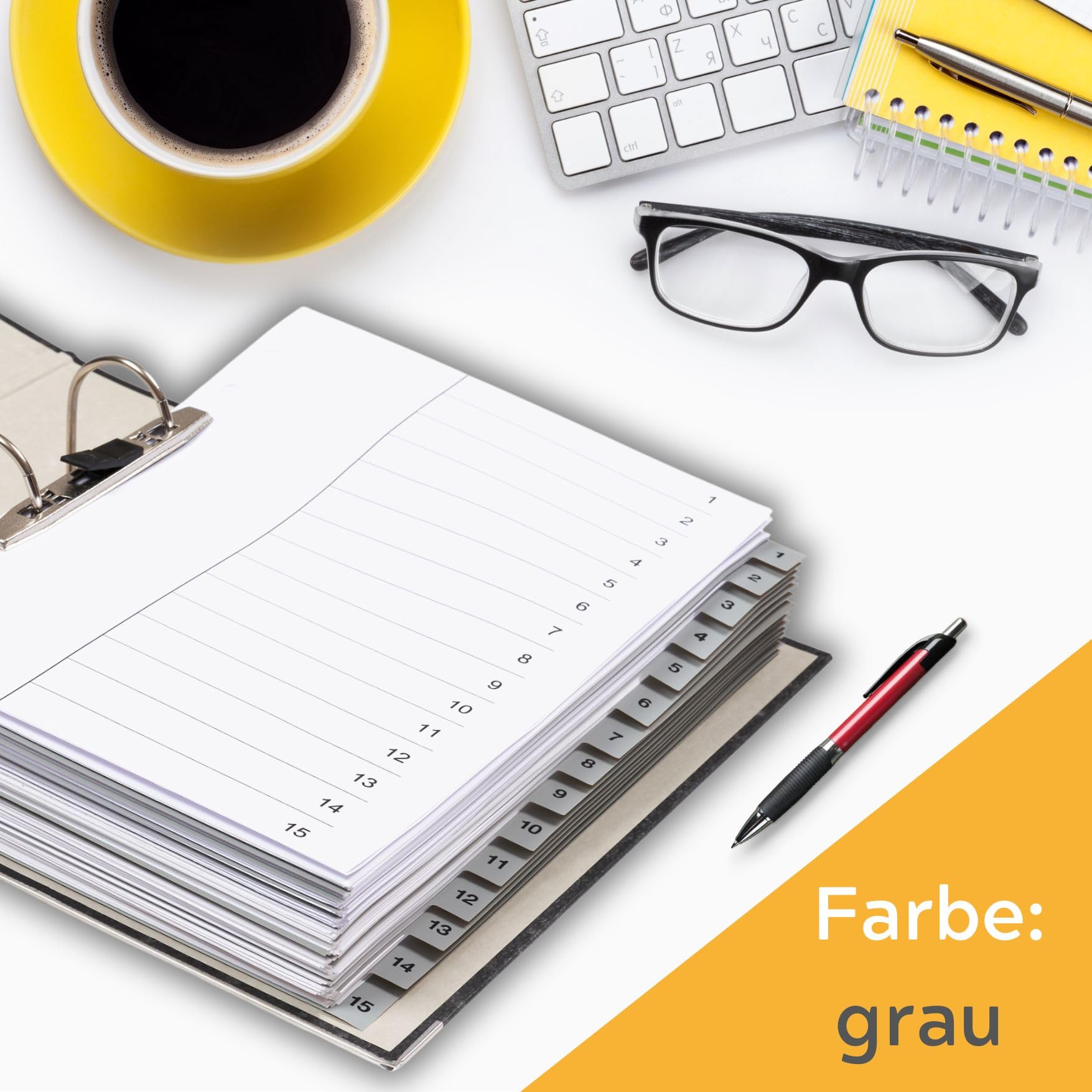 Divisori Per Raccoglitore A4 - Set 4 Pezzi Con 15 Linguette, Grigio, Made In Germany - Foto 6