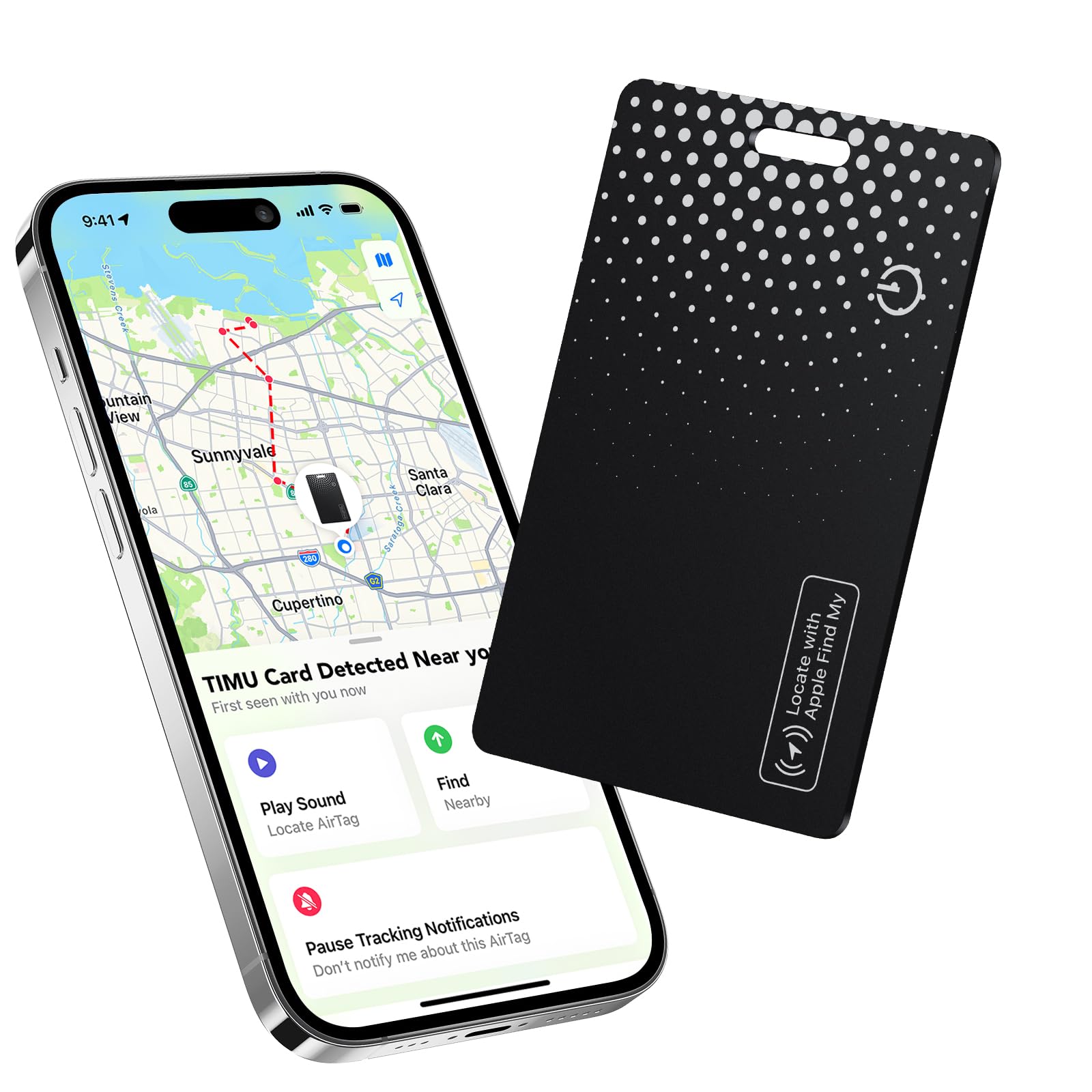 TIMU Air Tag Card Compatibile Apple Dov'è (iOS Only), 1.7 mm Slim Smart Card, IP68 Impermeabile Wallet Tracker, Bluetooth Localizzatore per Valigie, Portafoglio, Borse, Bagagli, Nero