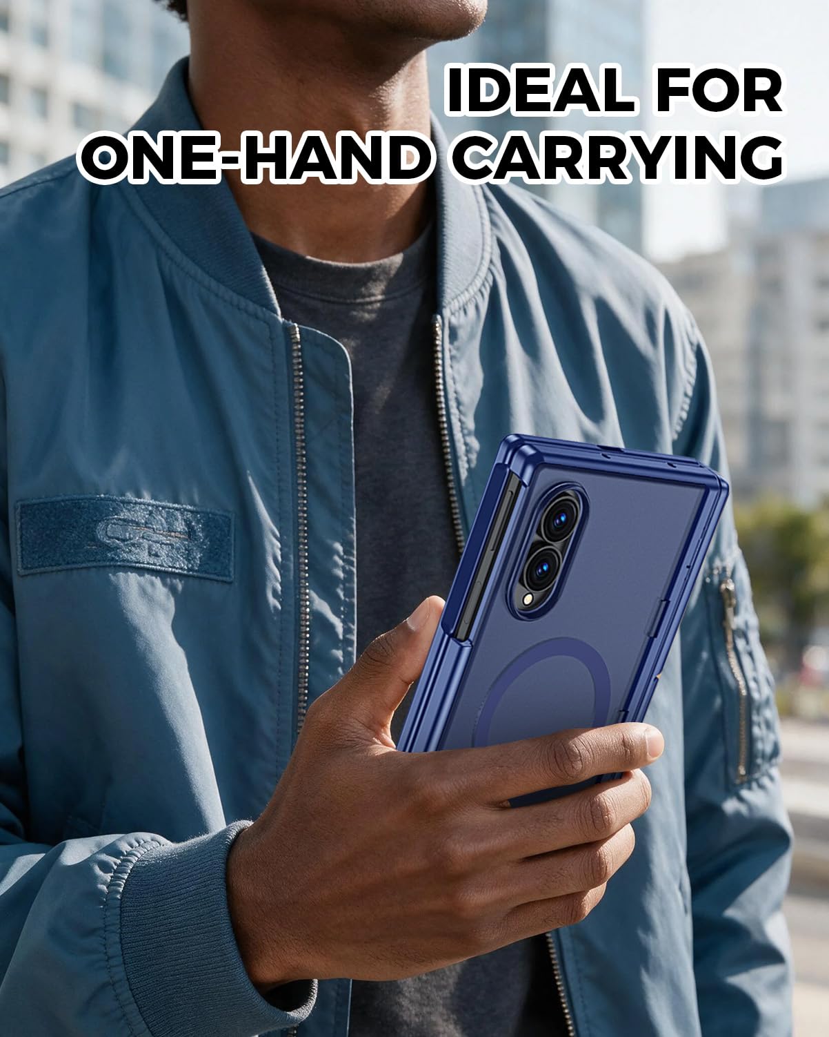 NINKI Funda para Samsung Galaxy Z Fold 8 con soporte, [protección de bisagras y protector de pantalla de vidrio privado] Resistente a los golpes, funda magnética con soporte para Fold 8, azul