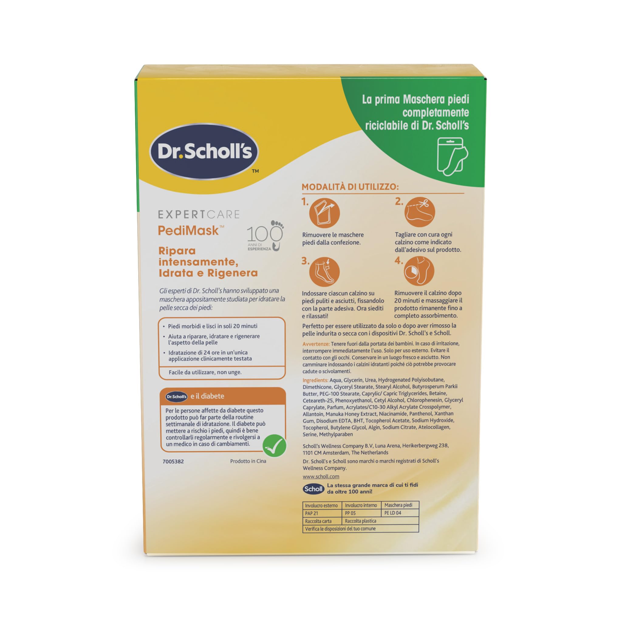Dr. Scholl's Maschera Piedi con Miele di Manuka per Talloni Screpolati e Secchi, Calzini Idratanti per Piedi più Morbidi e Lisci in 20 Minuti, Calzino e Confezione Riciclabili, 4 Paia