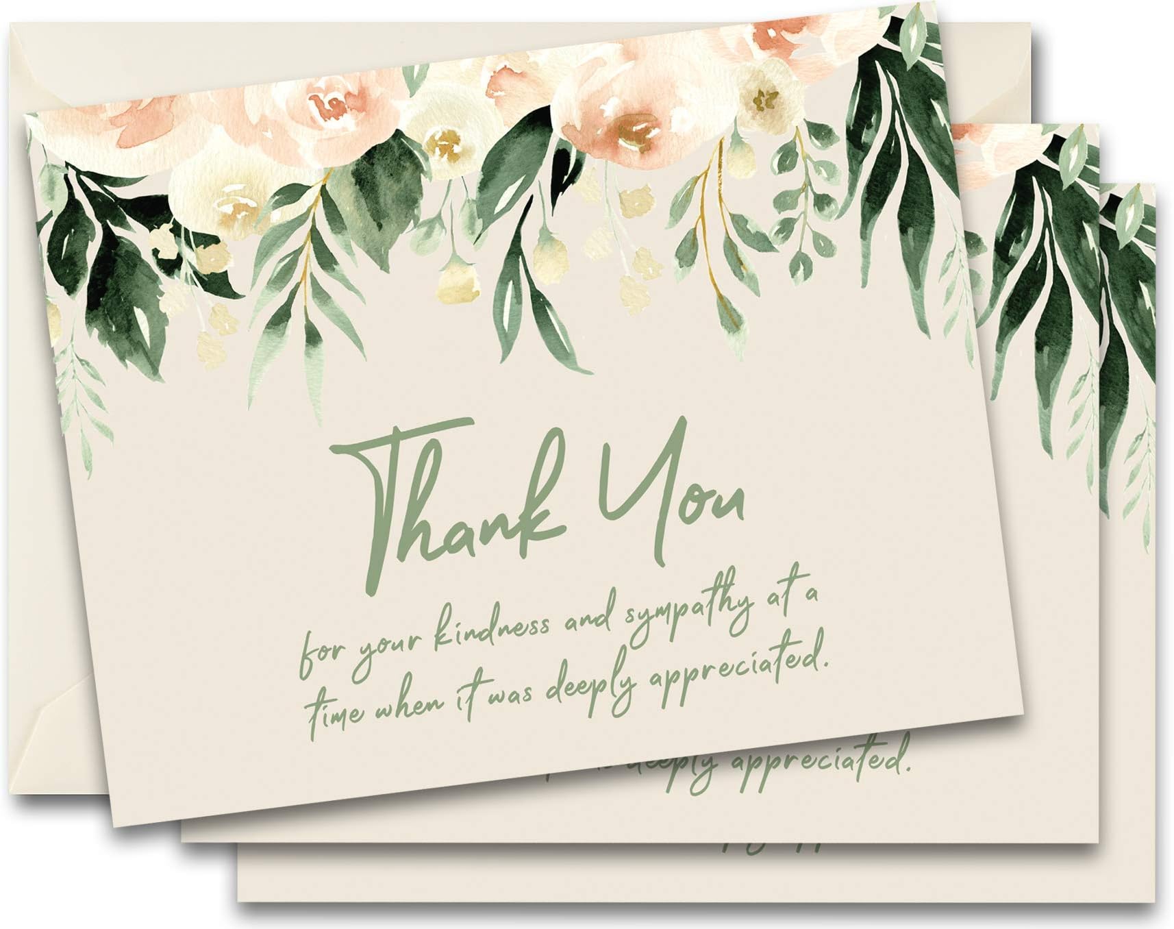 MPC Brands In Memory Of Blank Funeral Thank You Cards - Sympathy Bereavement Thank You Cards With Envelopes - Message Inside (25, Sage Floral)
