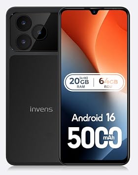 invens Note 17P Smartphone Android 16 Tel fono, Moviles Baratos 20GB+64GB/256GB Ampliable, Tel fono M vil Libres 6,88", Telefono Octa-Core, 4G Dual SIM, 16+8MP, Face ID/OTG/GPS, Negro