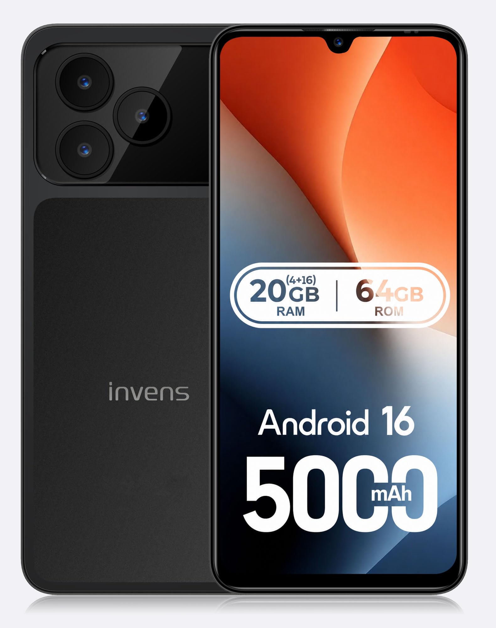 invens Note 17P Smartphone Android 16 Teléfono, Moviles Baratos 20GB+64GB/256GB Ampliable, Teléfono Móvil Libres 6,88", Telefono Octa-Core, 4G Dual SIM, 16+8MP, Face ID/OTG/GPS, Negro