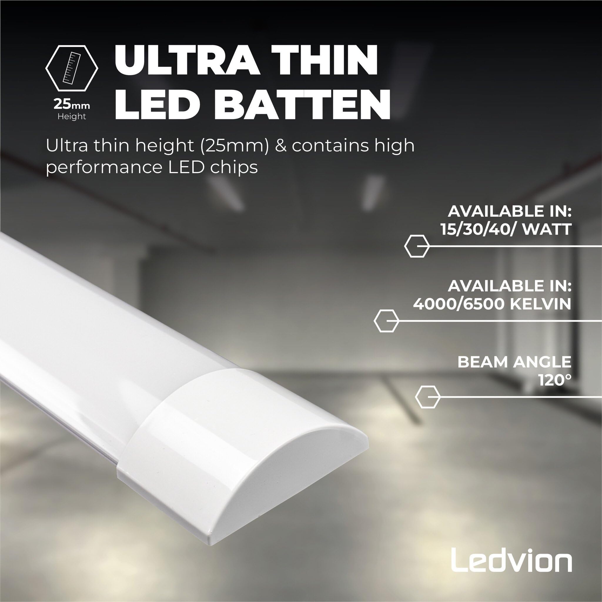 Ledvion - 2er Set, Feuchtraumleuchte LED, 60cm, IP20, 15W, 2400 Lumen, Neutralweiss, 6500K, Koppelbar, garagenbeleuchtung, werkstattbeleuchtung, kellerleuchte, deckenleuchte