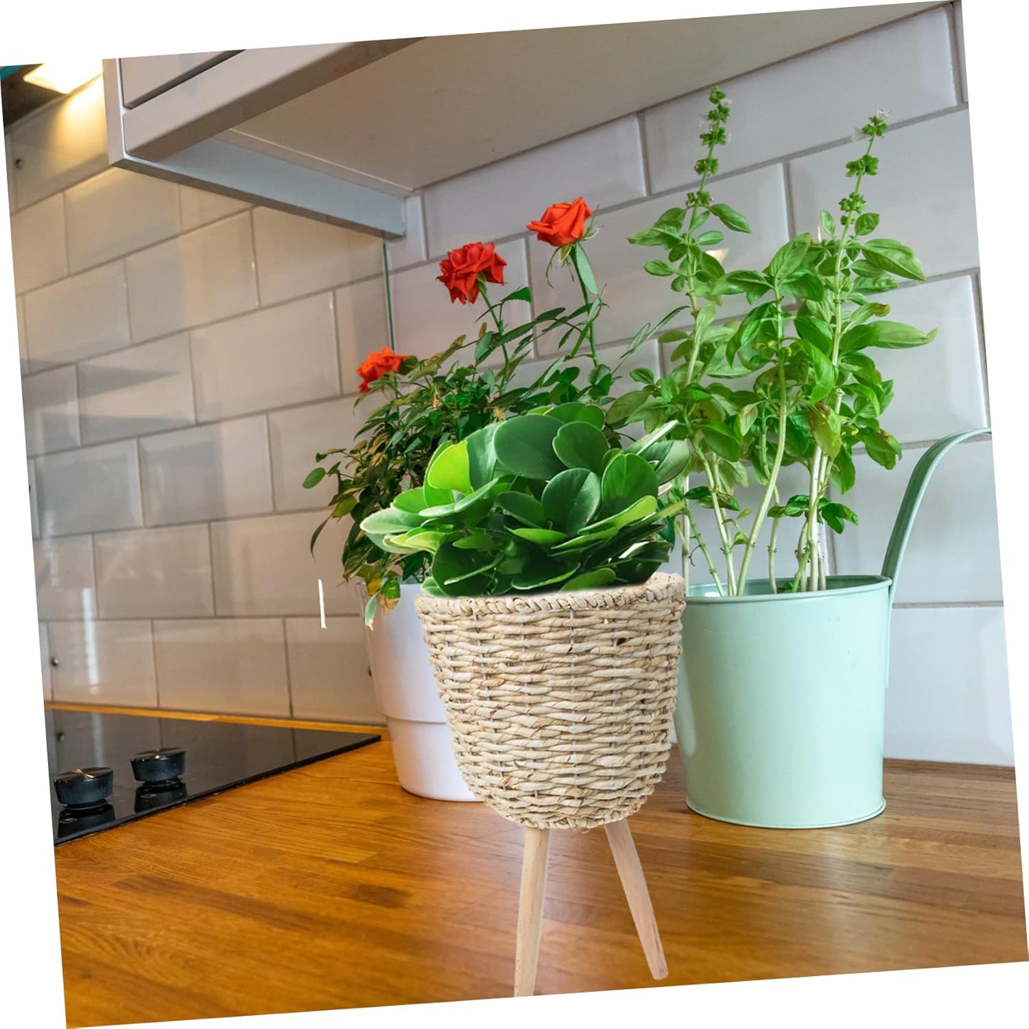 Bamboo Woven Flower Basket Nordic Style Decorative Container for Indoor Plants Versatile Storage for Home Decor and Organization Small