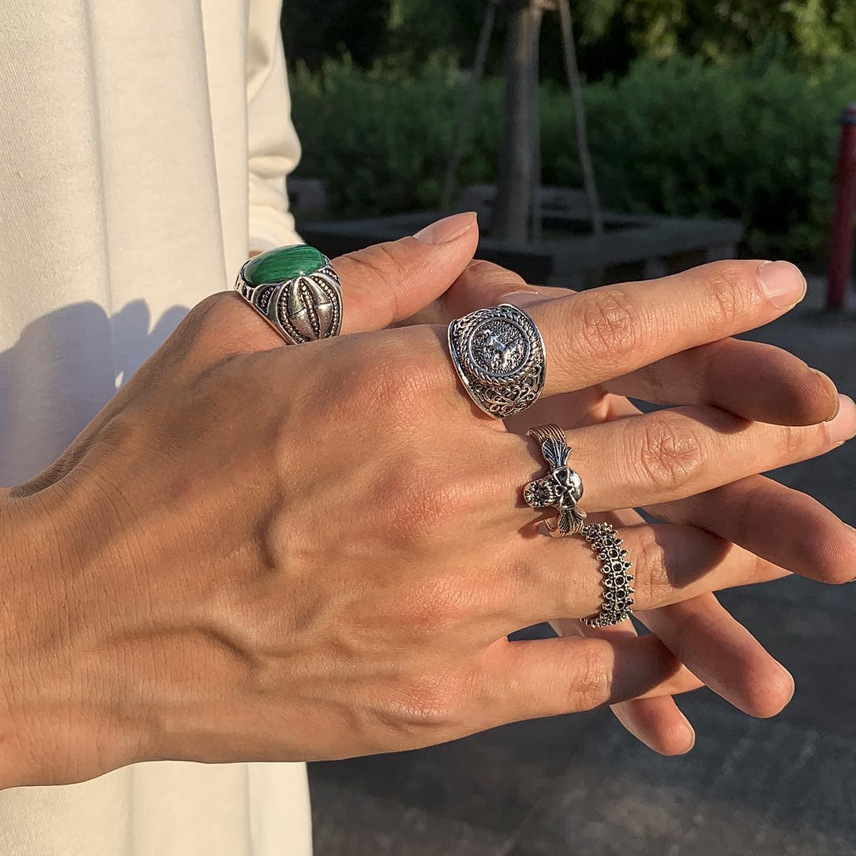 27 Pcs Vintage Silver Punk Rings for Men Cool Gothic Chunky Rings Set Men's Signet Skull Snake Bat Statement Knuckle Rings - Image 4