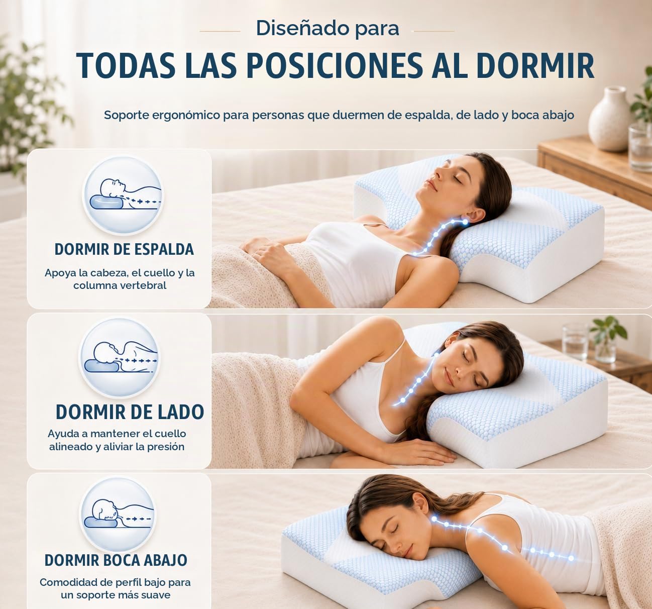 Almohada de espuma viscoelástica para el dolor de cuello y hombros para dormir con funda de almohada refrescante: almohada cervical ergonómica 5 veces alivio del dolor, almohadas de contorno para