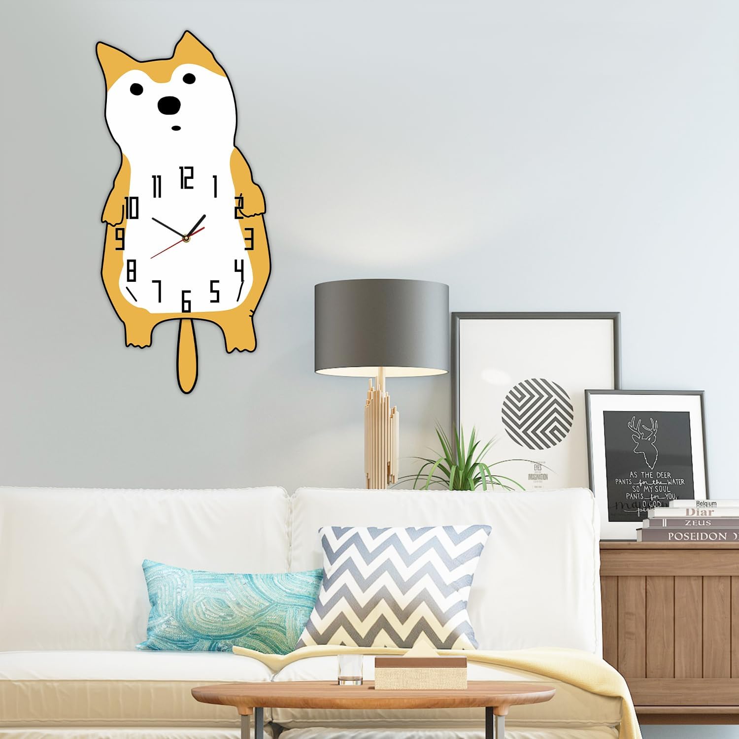 Doggy Dog Wall Clock with Pendulum, Creative DIY Cute Pendulum Wall Clock, Modern Decorative Silent Quartz Non Ticking Battery Operated Analog Dog Clock with Moving Tail for Dog Lovers Gift