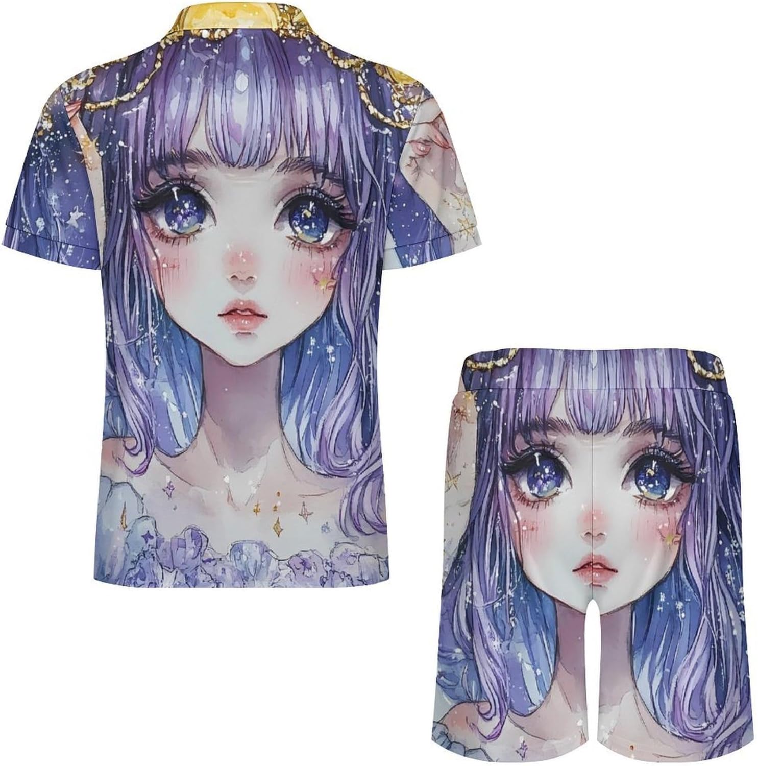 Zodiac Pin Up Girl Painting Mens Polo Shirts Track Suits 2 Piece Short Sleeve Sweatsuit 1/4 Zip Golf Loungewear for Sports