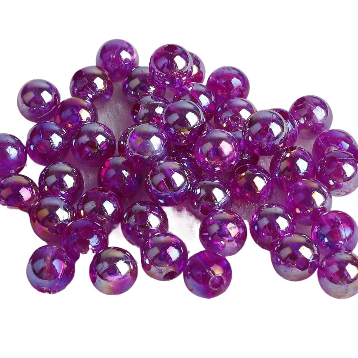 JINFEUGE 6/8/10Mm Loose Acrylic Beads Rainbow Ab Color Round Clear Beads,for Jewelry Making DIY Bracelet Necklace Earrings/Purple/6Mm 100Pcs