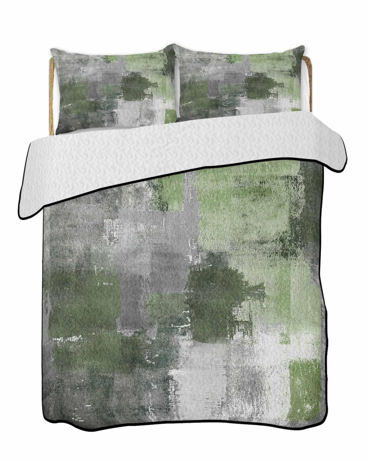 3-Piece Summer Quilt Twin XL Size,Sage Green Grey Lightweight Cooling Bedding Comforter Blanket with 2 Pillow Shams,Modern Oil Painted Abstract Art Aesthetics Bedspreads Quilted Coverlet Sets 68
