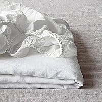 Simple & Opulence 100% French Linen Queen Fitted Sheet - 14" Deep Pocket, Stone Washed, Breathable Soft White Bottom Sheet for Hot Sleepers