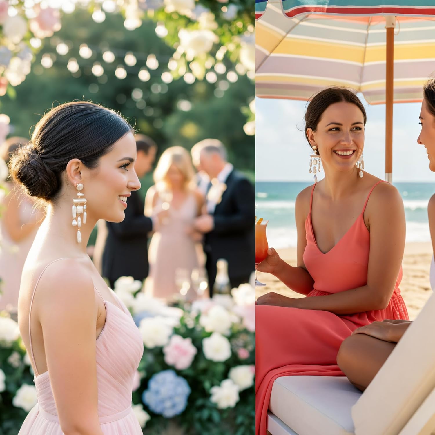 Statement Pearl Dangle Earrings,Gold and Large Pearl,Luxury Chandelier Organic Style Earrings - Image 2