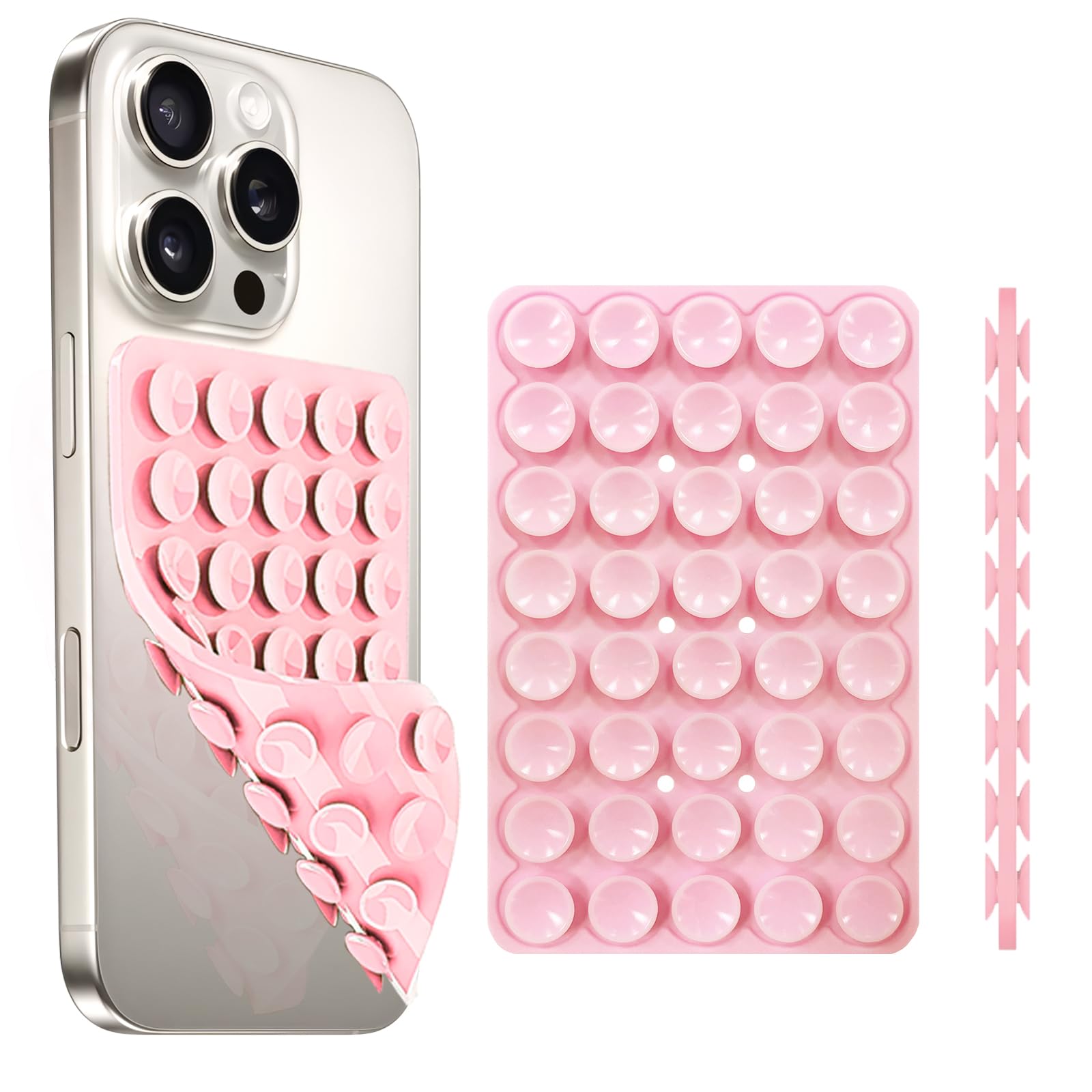 Silicone Suction Cup Phone Case Mount Double Sided, Hands-Free Strong Grip Holder for Selfies and Videos,Silicon Sticky Phone Grip with Higher Suction Power for Cell Phone Light Pink