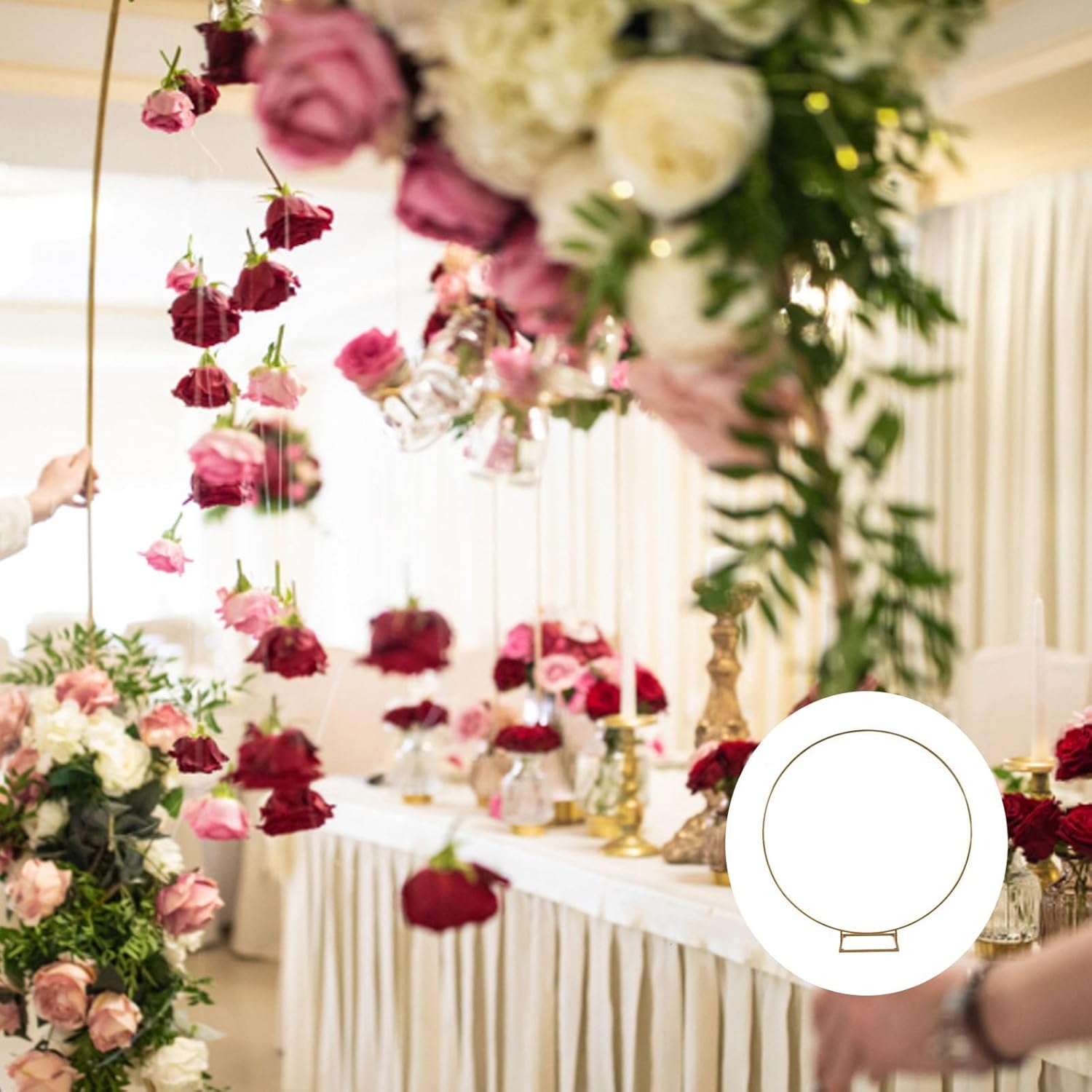 ochun ラウンド背景スタンド ゴールド 直径94.5インチ 安定した拡大ベース アイアンサークルアーチフレーム 結婚式 ベビーシ