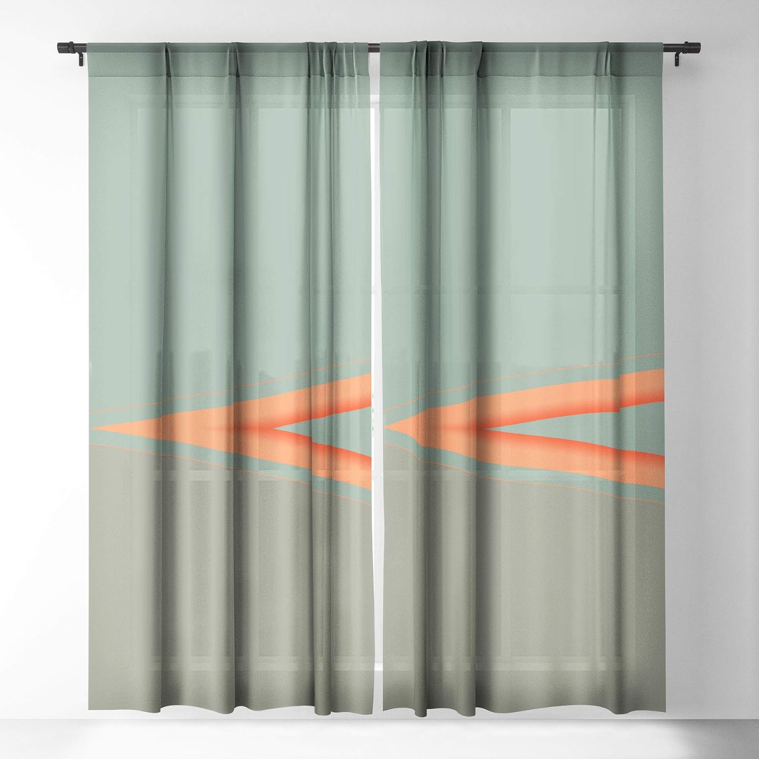 Deny Designs Sheila Wenzel Ganny Army Orange Stripe Sheer Curtains, 50" x 84", Green